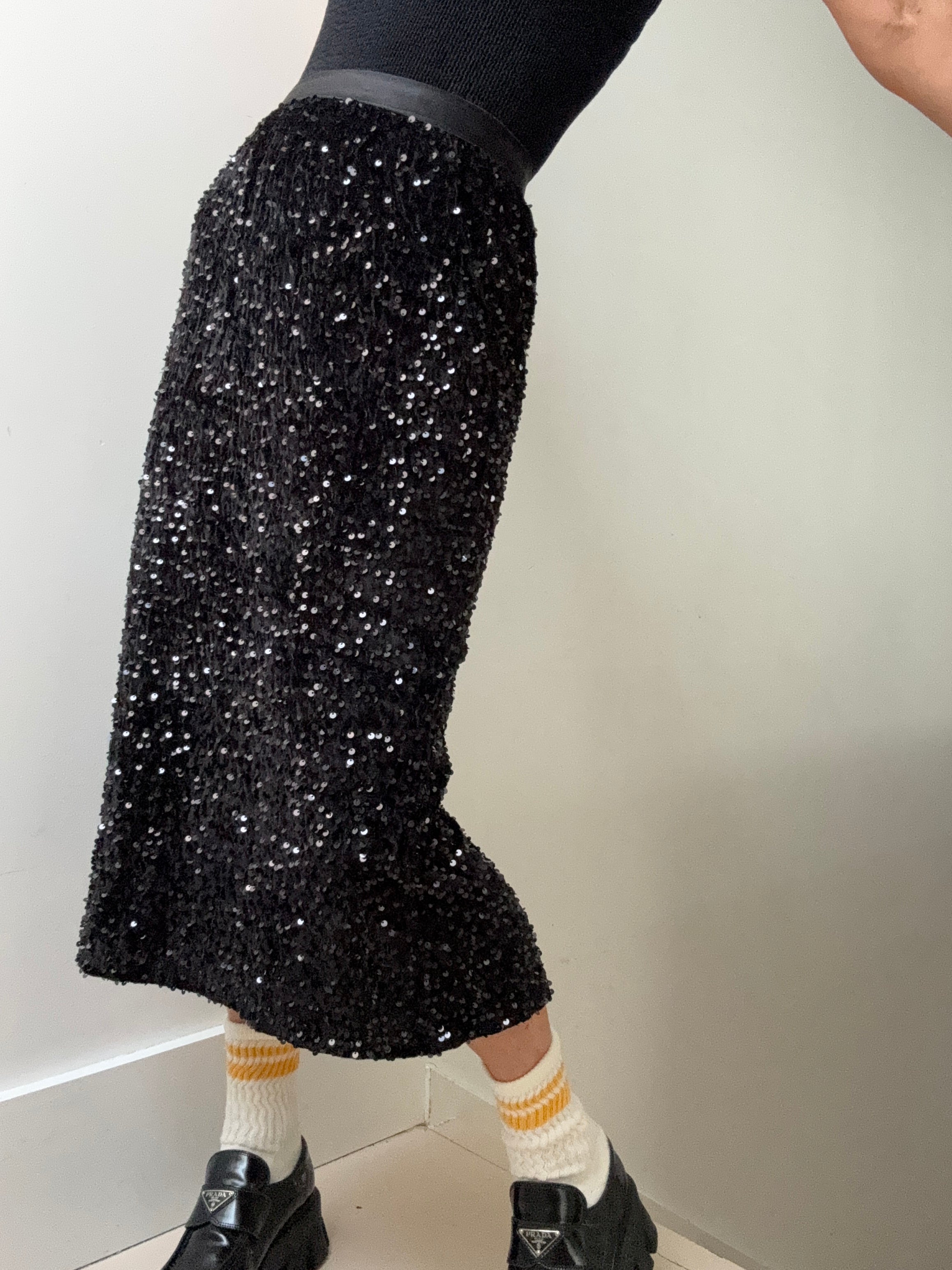 Jetsetbohemian Skirts Small-Medium Black on Black Sequin Midi Skirt