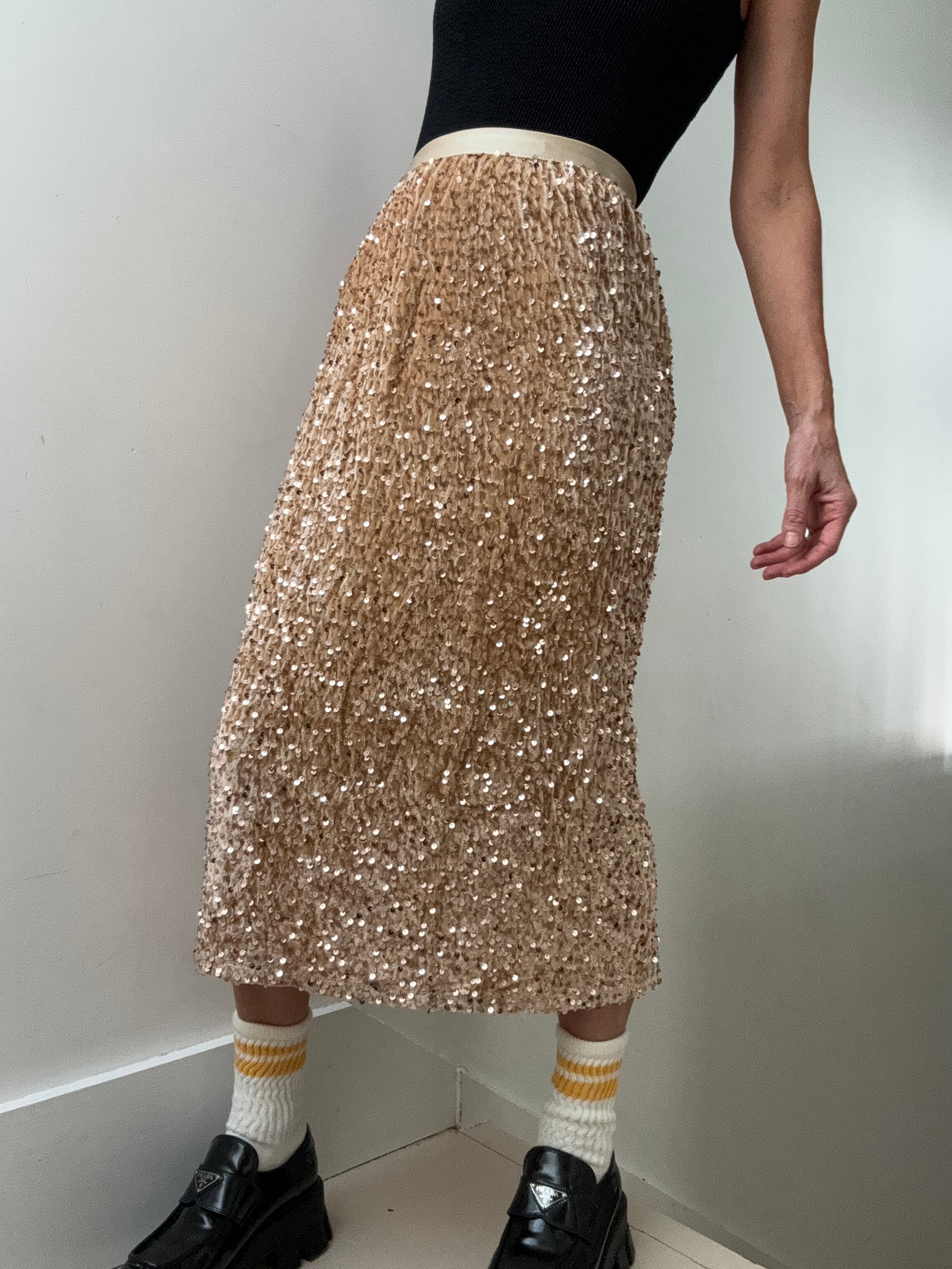 Jetsetbohemian Skirts Small-Medium Champagne Sequin Midi Skirt
