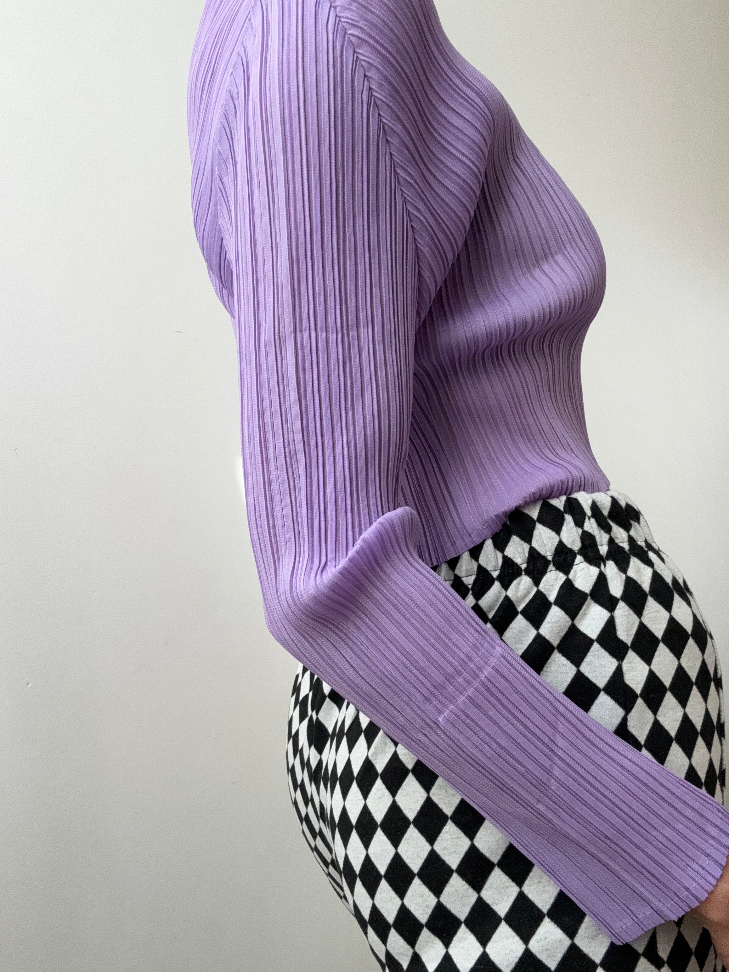 Jetsetbohemian Tops One Size Pleat Me Long Sleeve Crop Top Purple