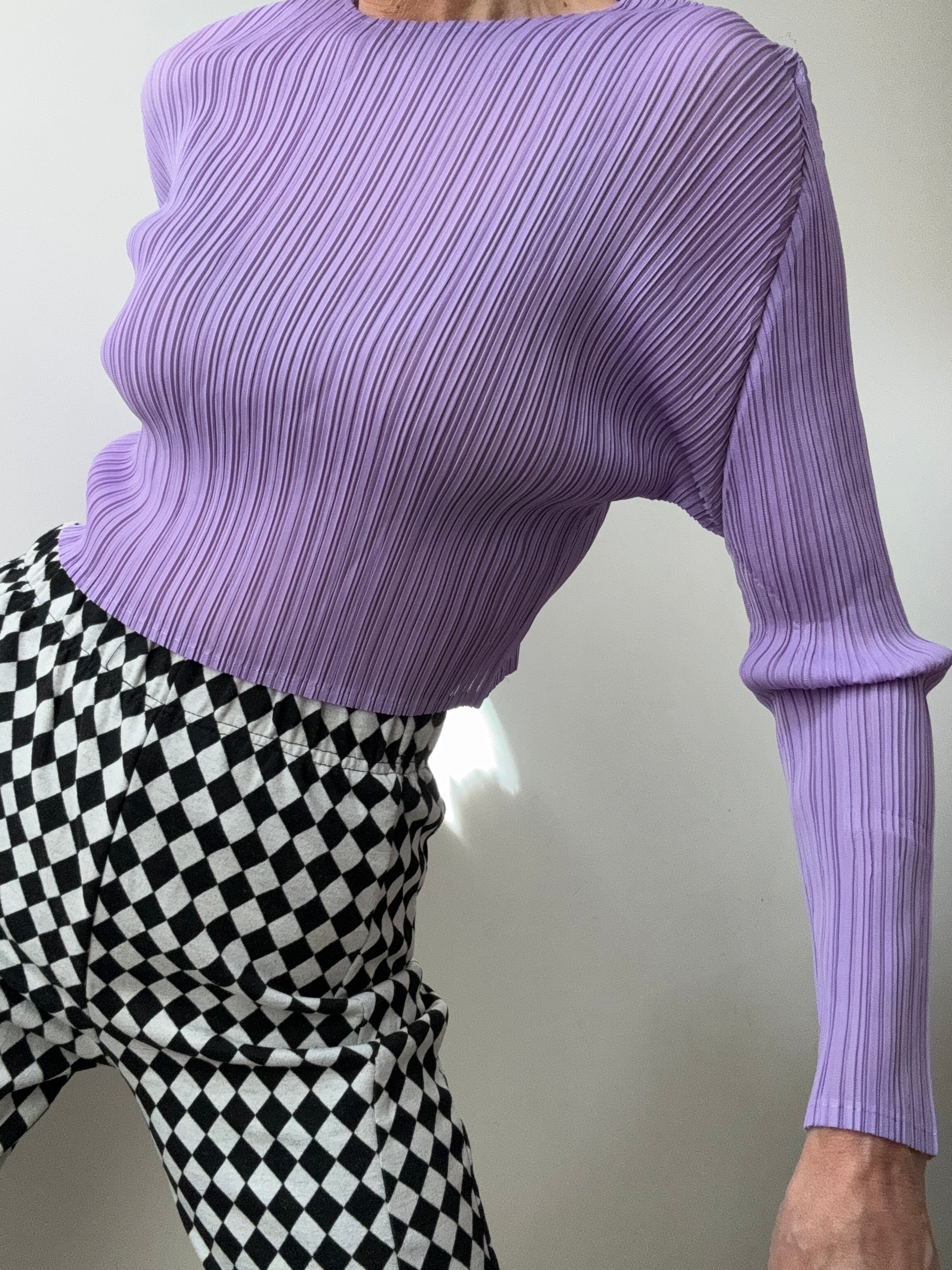 Jetsetbohemian Tops One Size Pleat Me Long Sleeve Crop Top Purple