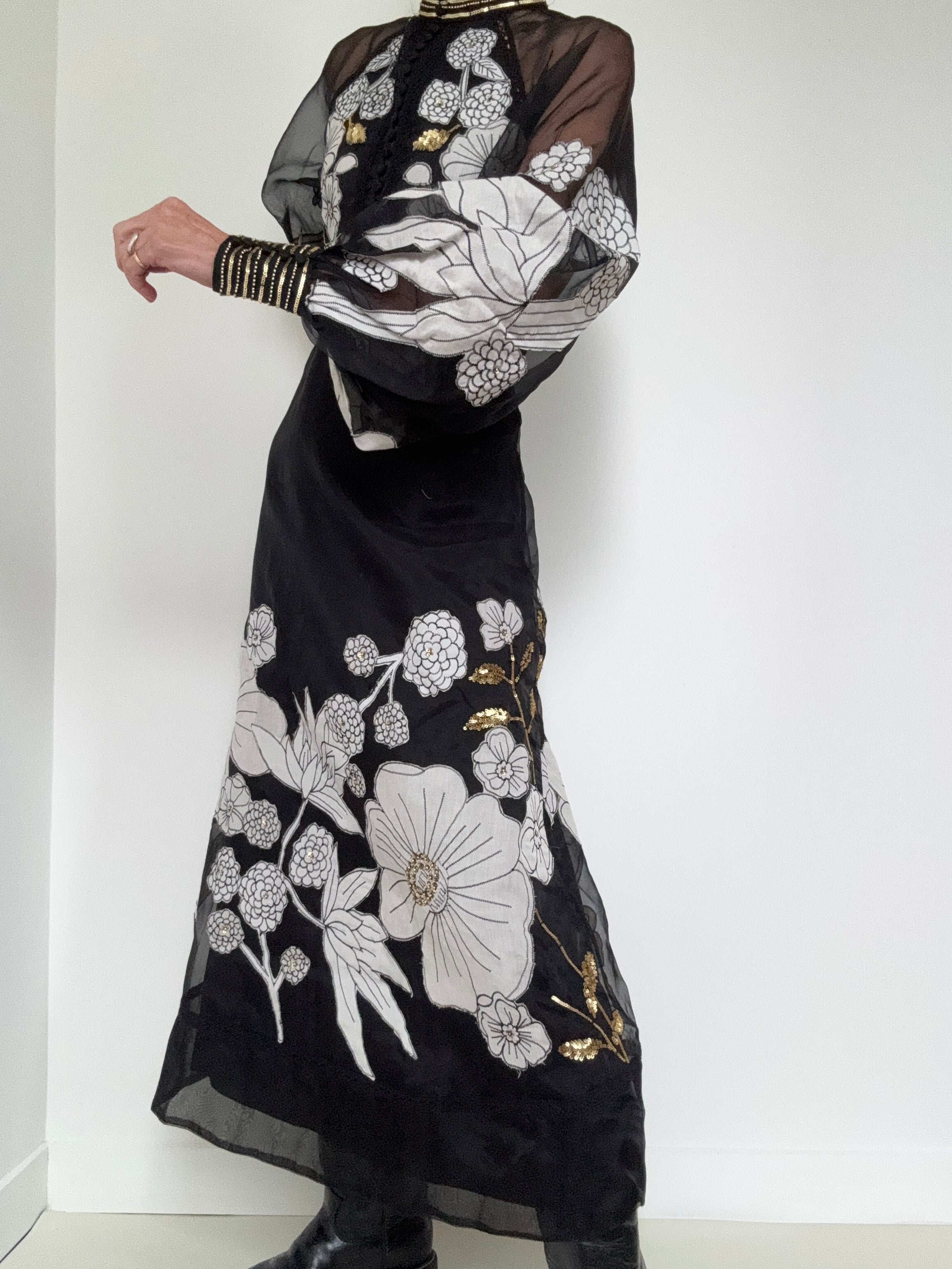 Organdie Applique Midi Dress Black | Dresses