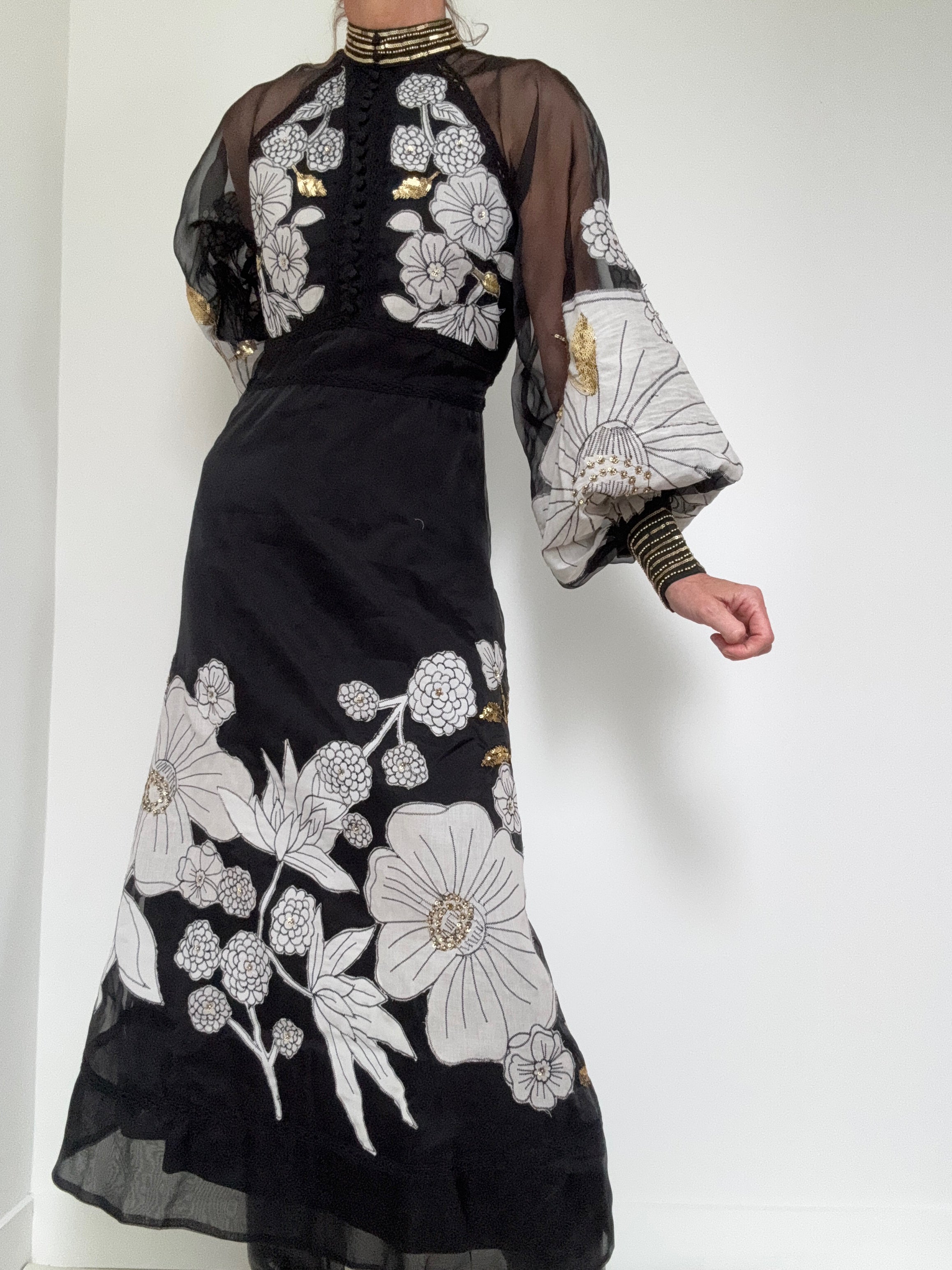 Organdie Applique Midi Dress Black | Dresses