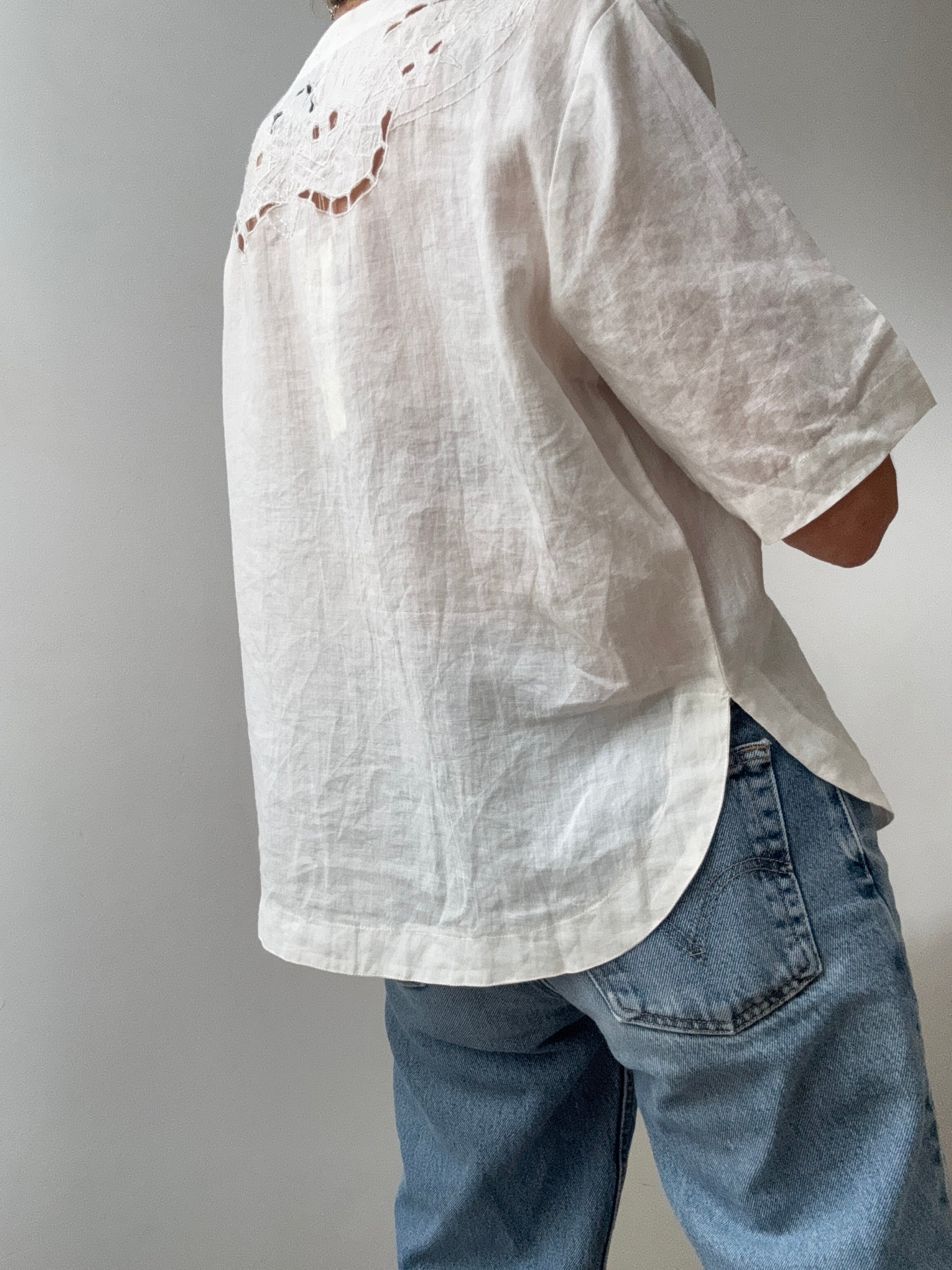 Les Coyotes Des Paris Tops Medium-Large Linen Collarless Shirt