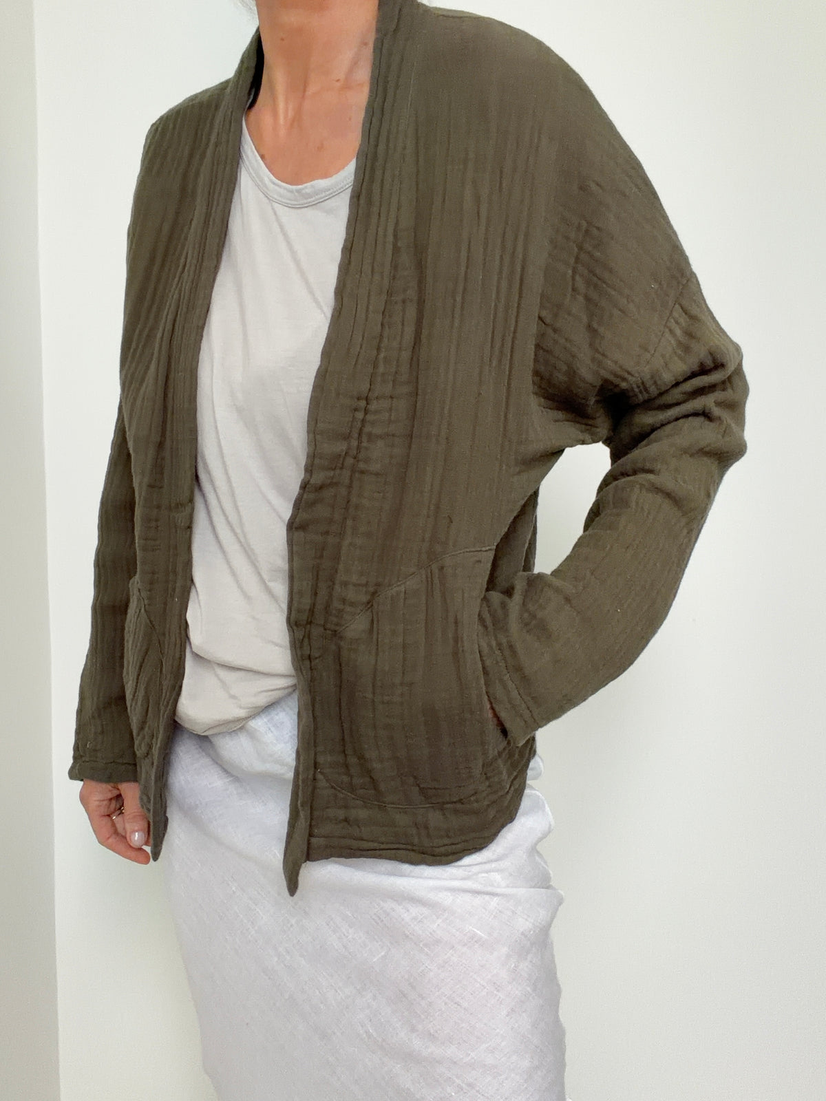 Gauze Kimono Kahki