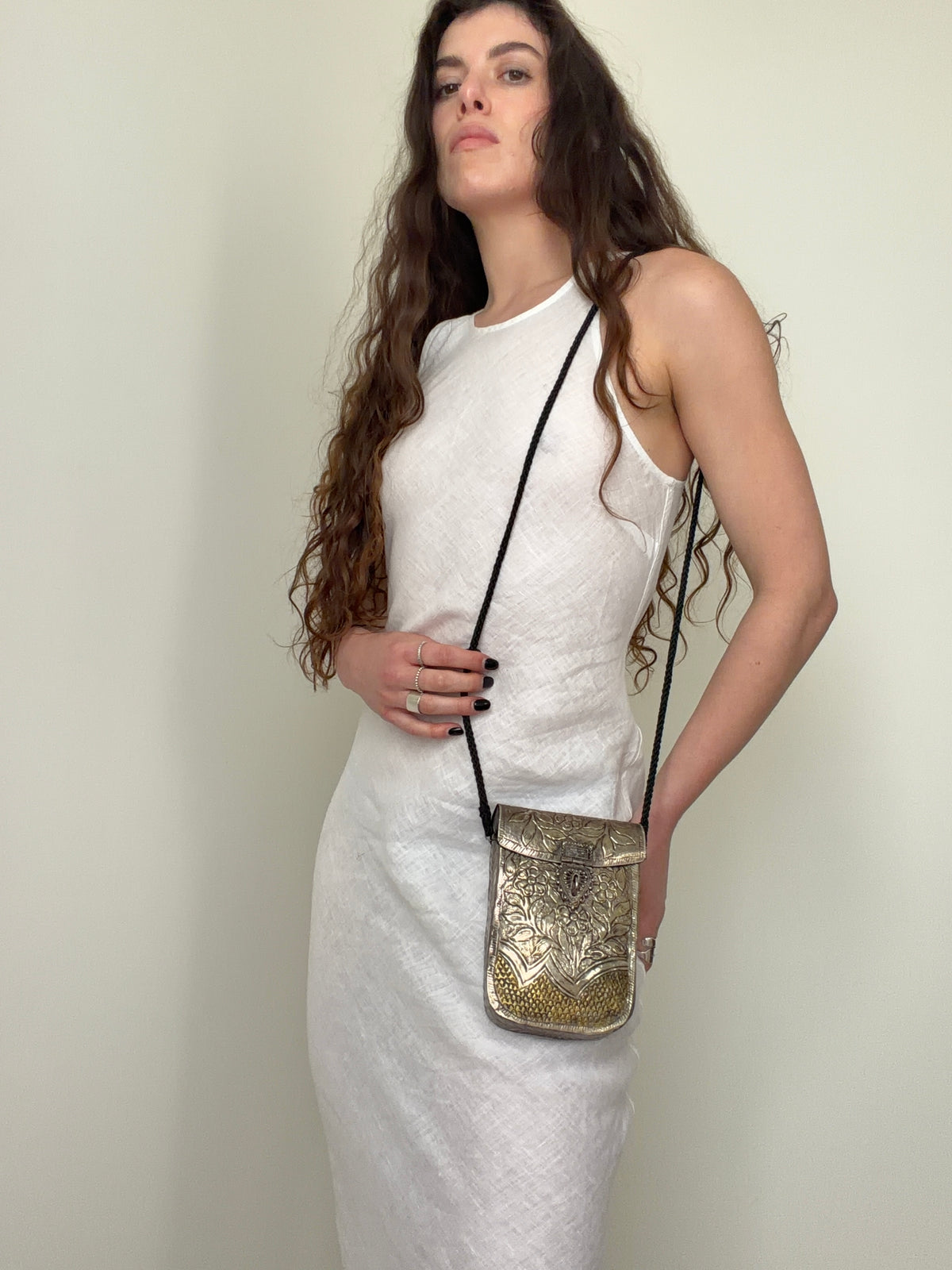 Ornate Brass Floral Crossbody Bag