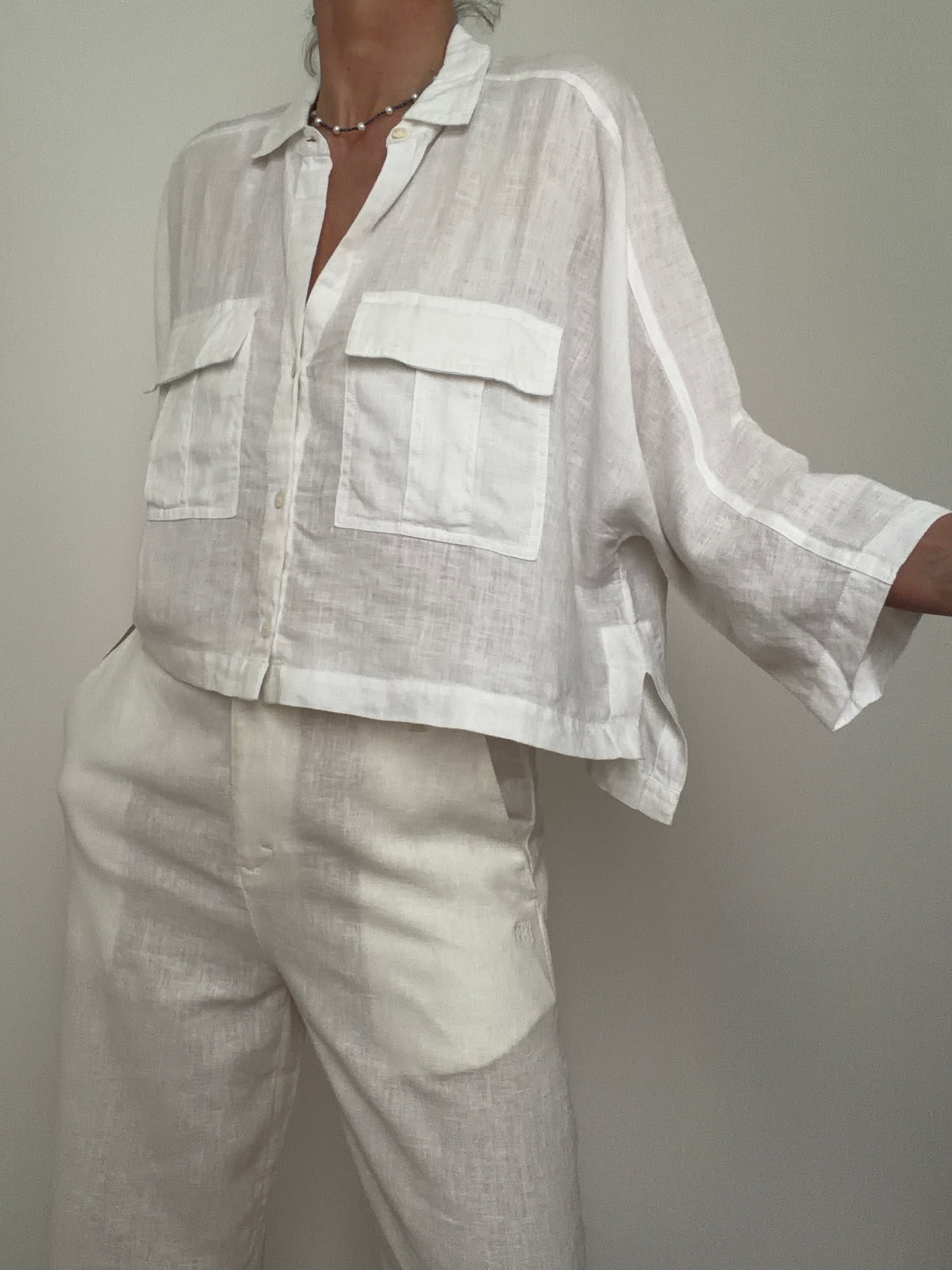 Linen Cropped Pocket Shirt