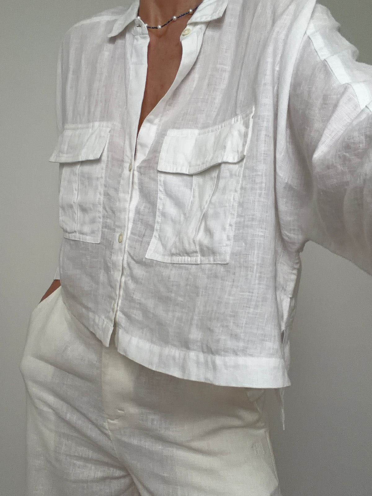 Linen Cropped Pocket Shirt