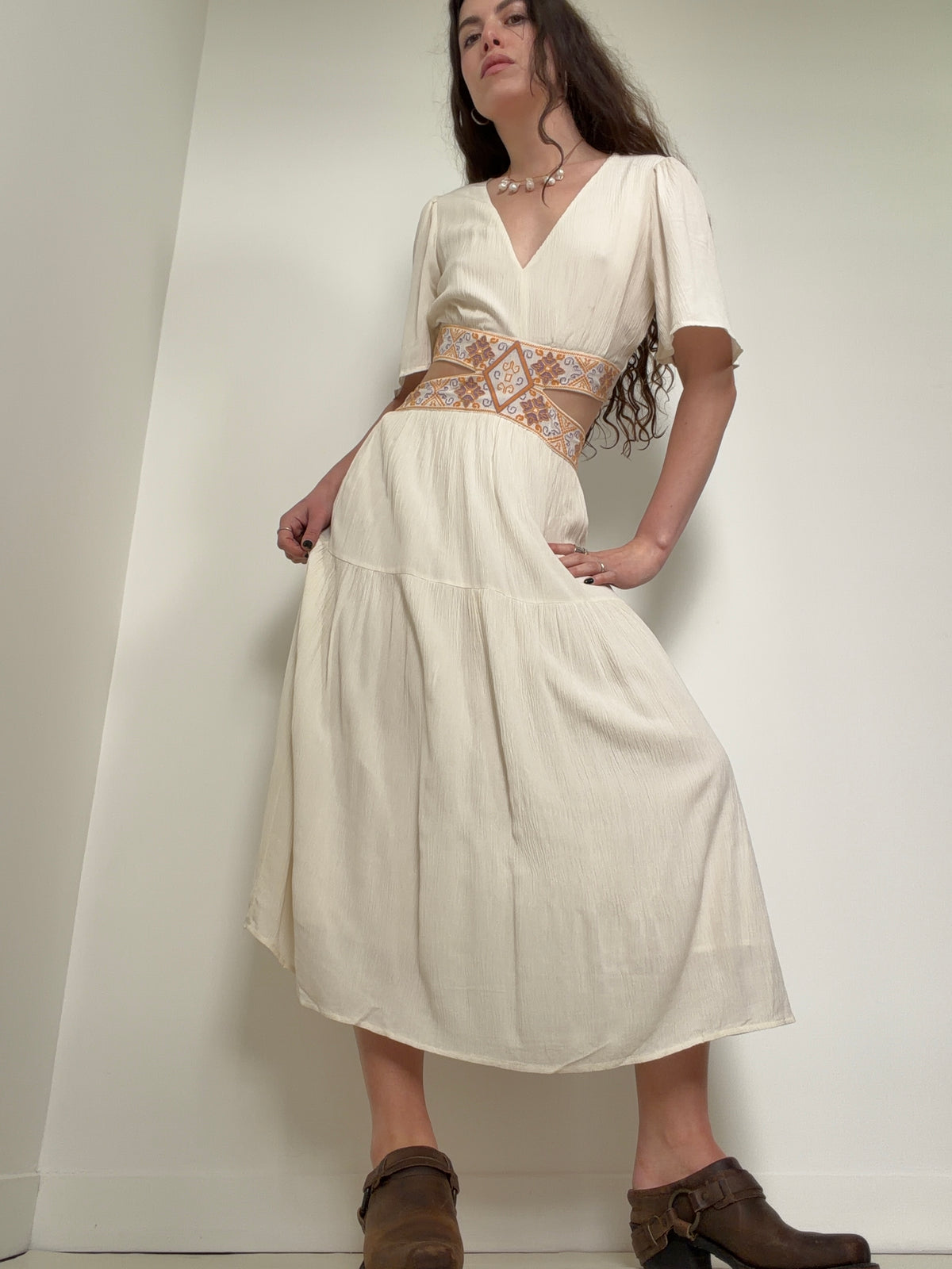 Ivory Embroidered Cutout Maxi