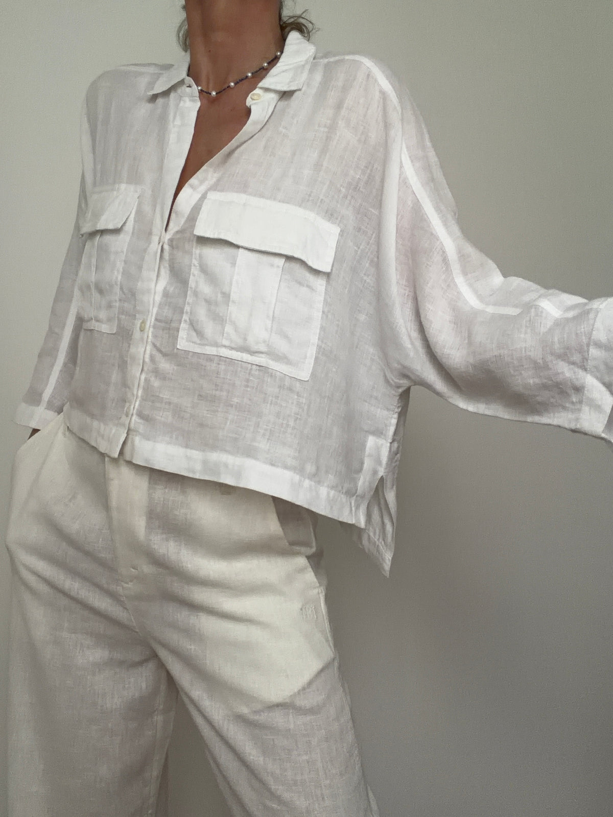 Linen Cropped Pocket Shirt