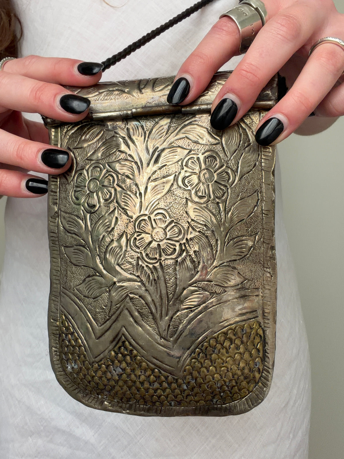 Ornate Brass Floral Crossbody Bag