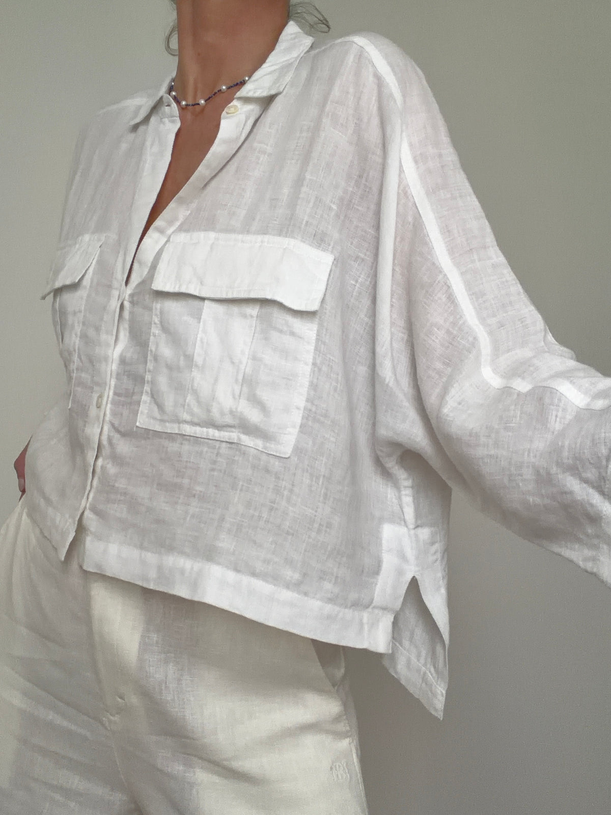 Linen Cropped Pocket Shirt
