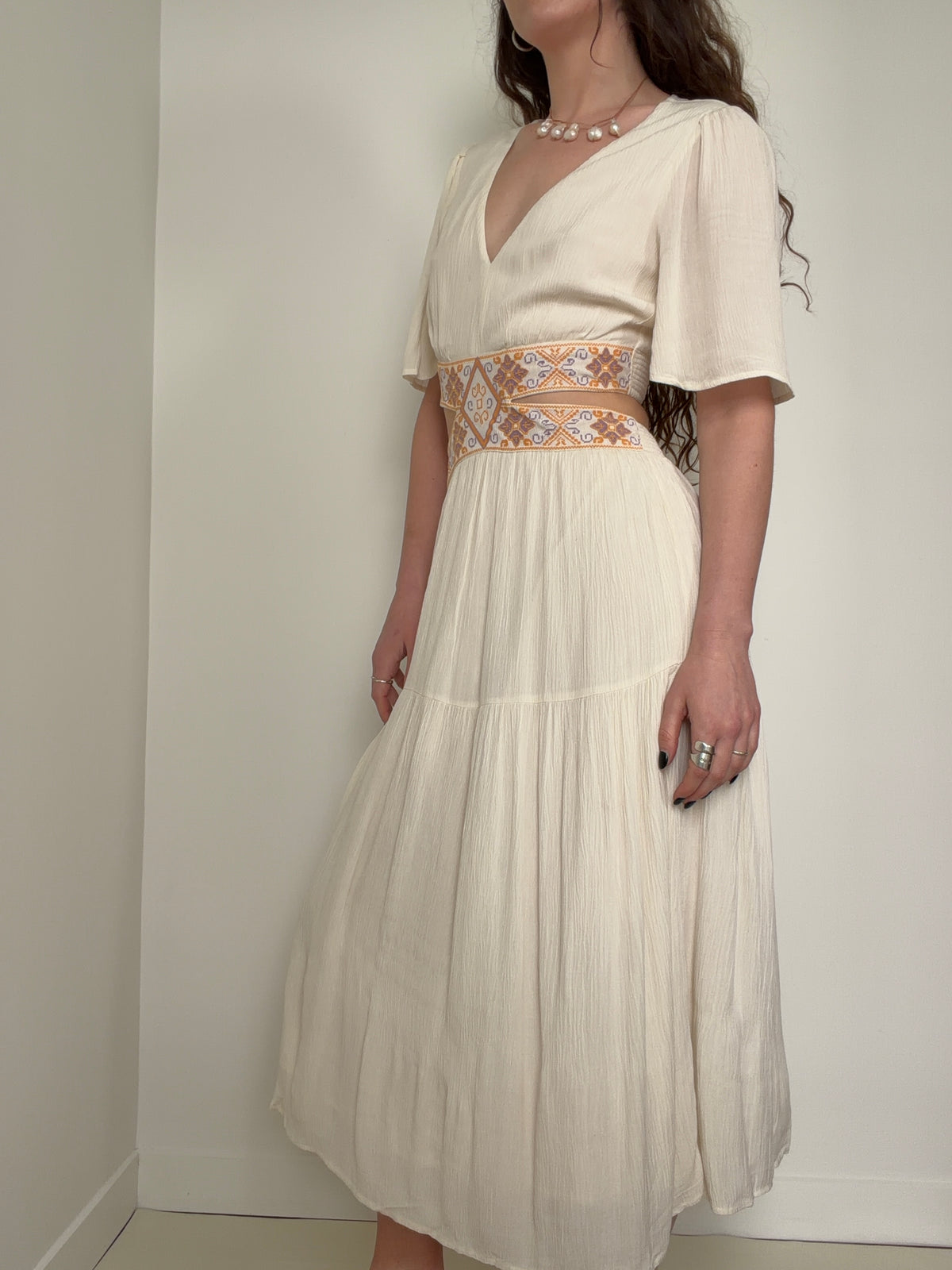 Ivory Embroidered Cutout Maxi