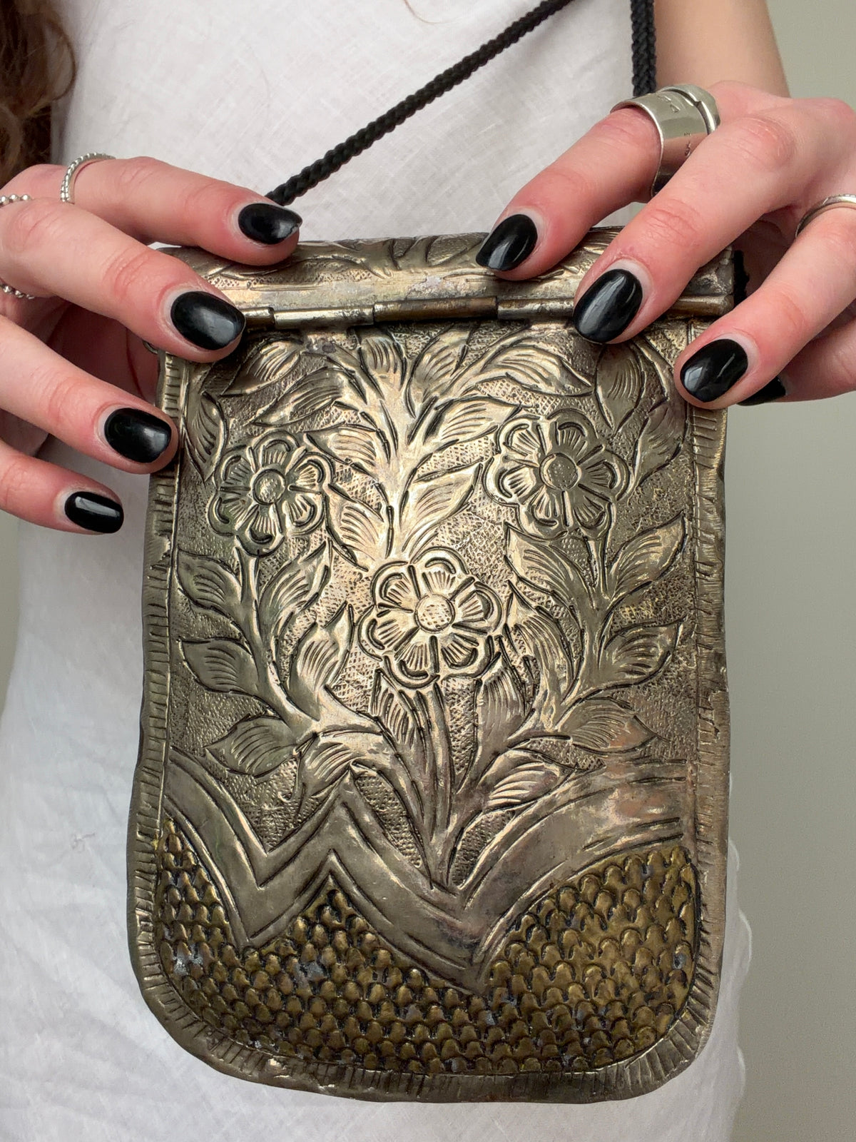 Ornate Brass Floral Crossbody Bag