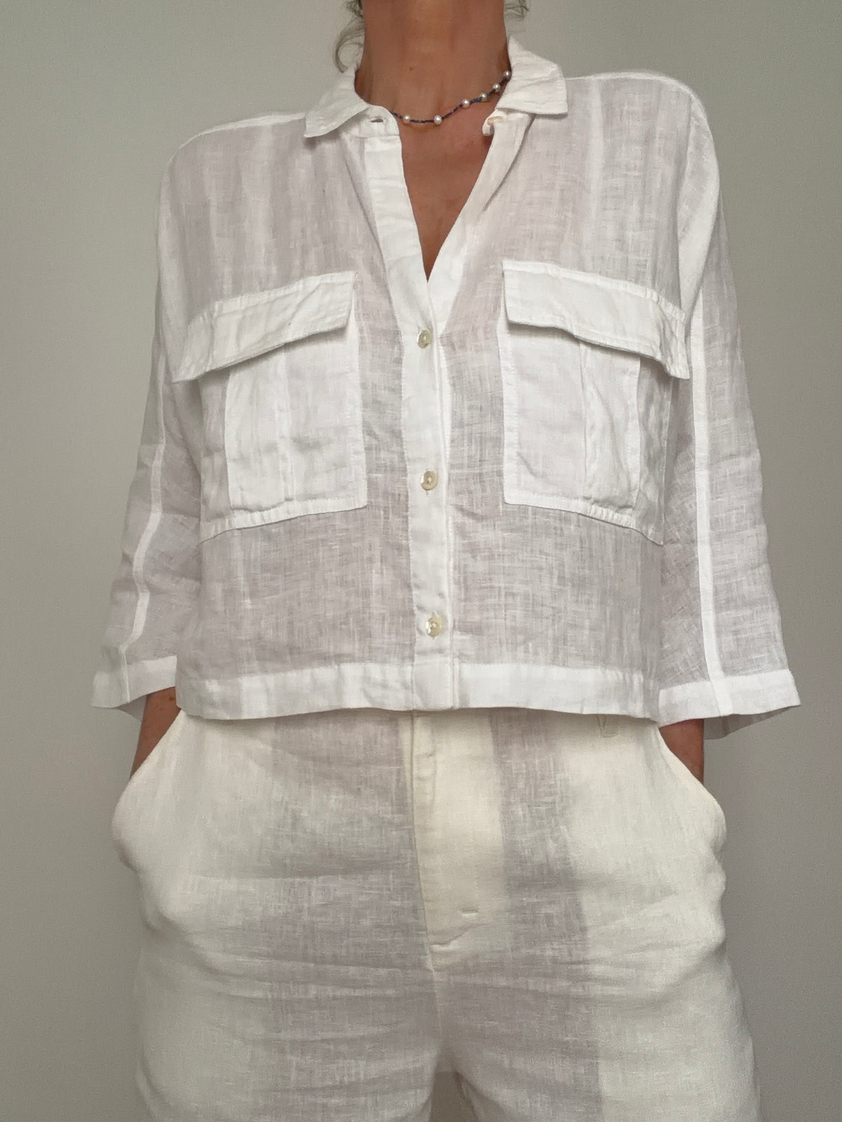 Linen Cropped Pocket Shirt