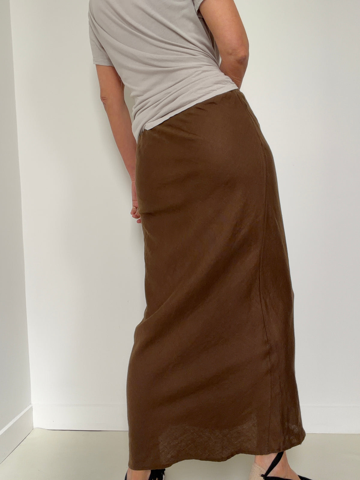 Bias Cut Linen Skirt Tobacco
