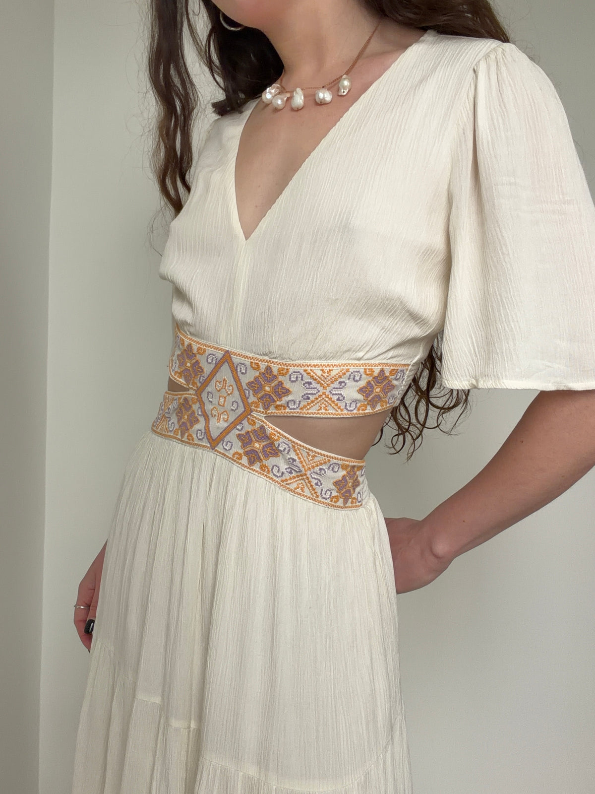 Ivory Embroidered Cutout Maxi
