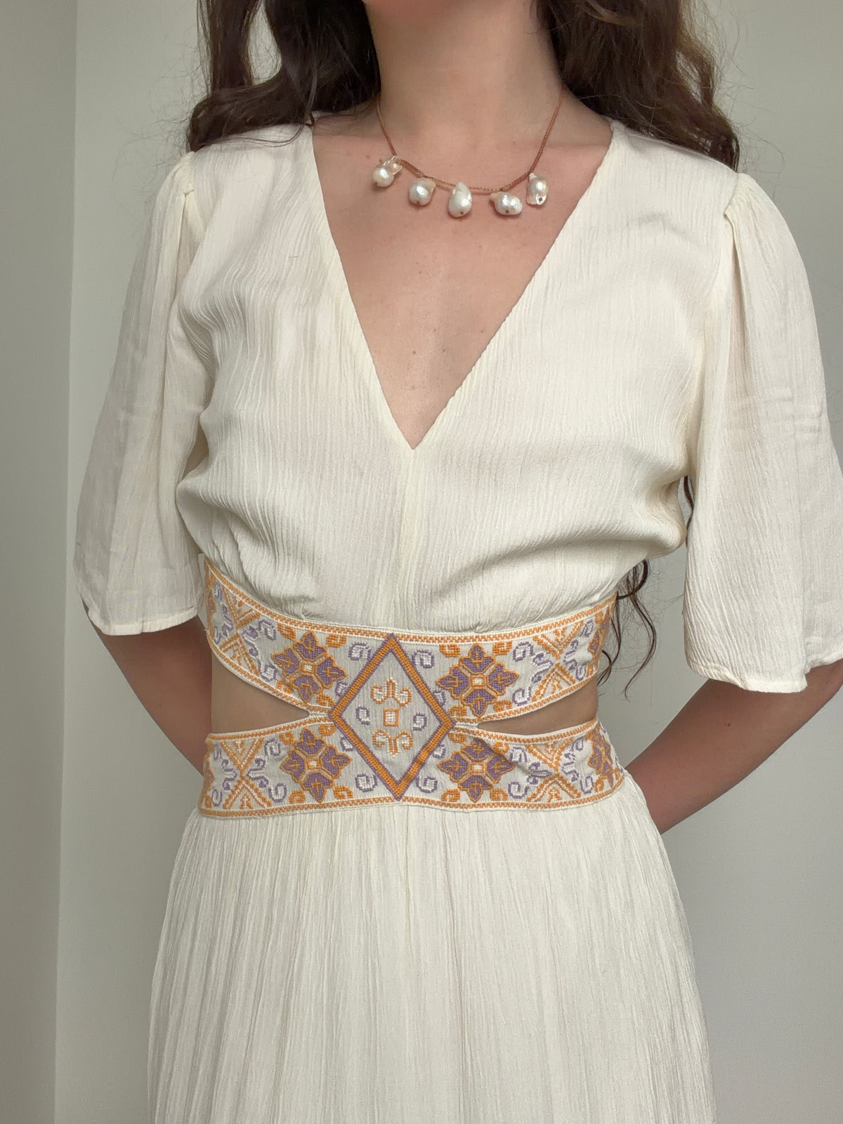 Ivory Embroidered Cutout Maxi