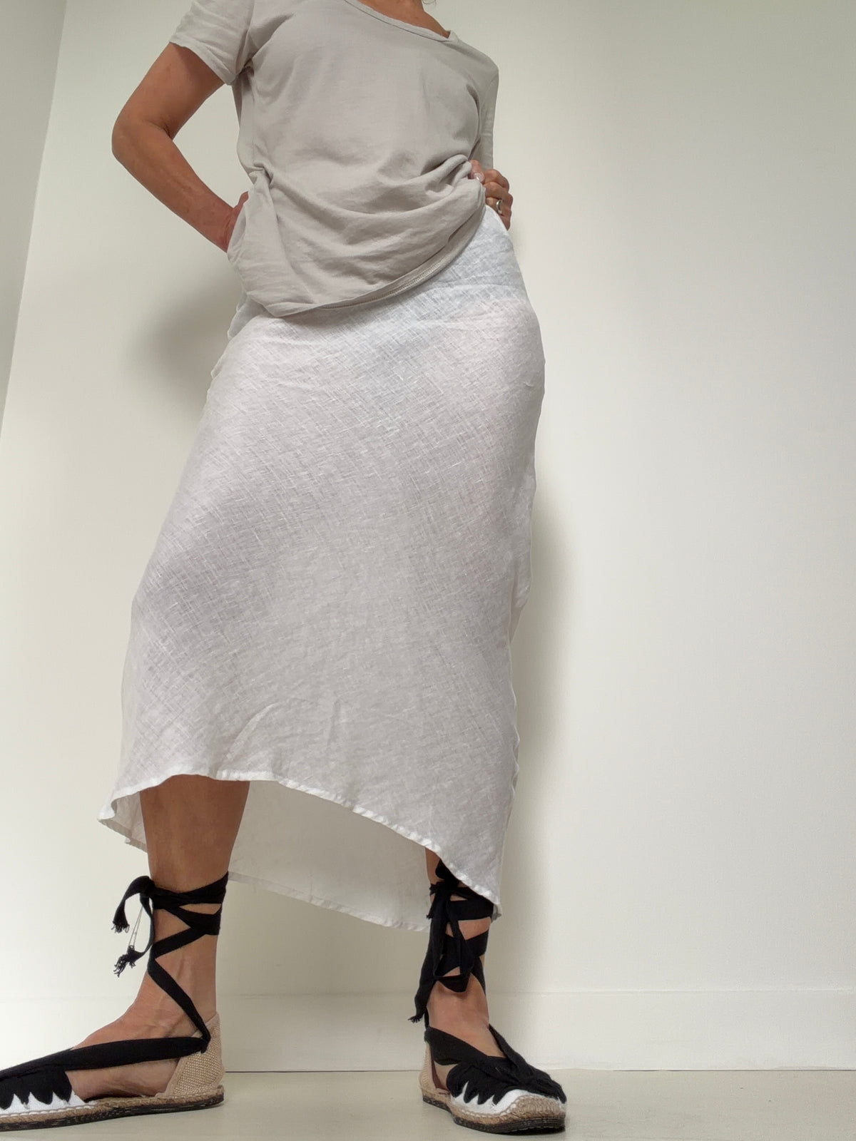 Bias Cut Linen Skirt White
