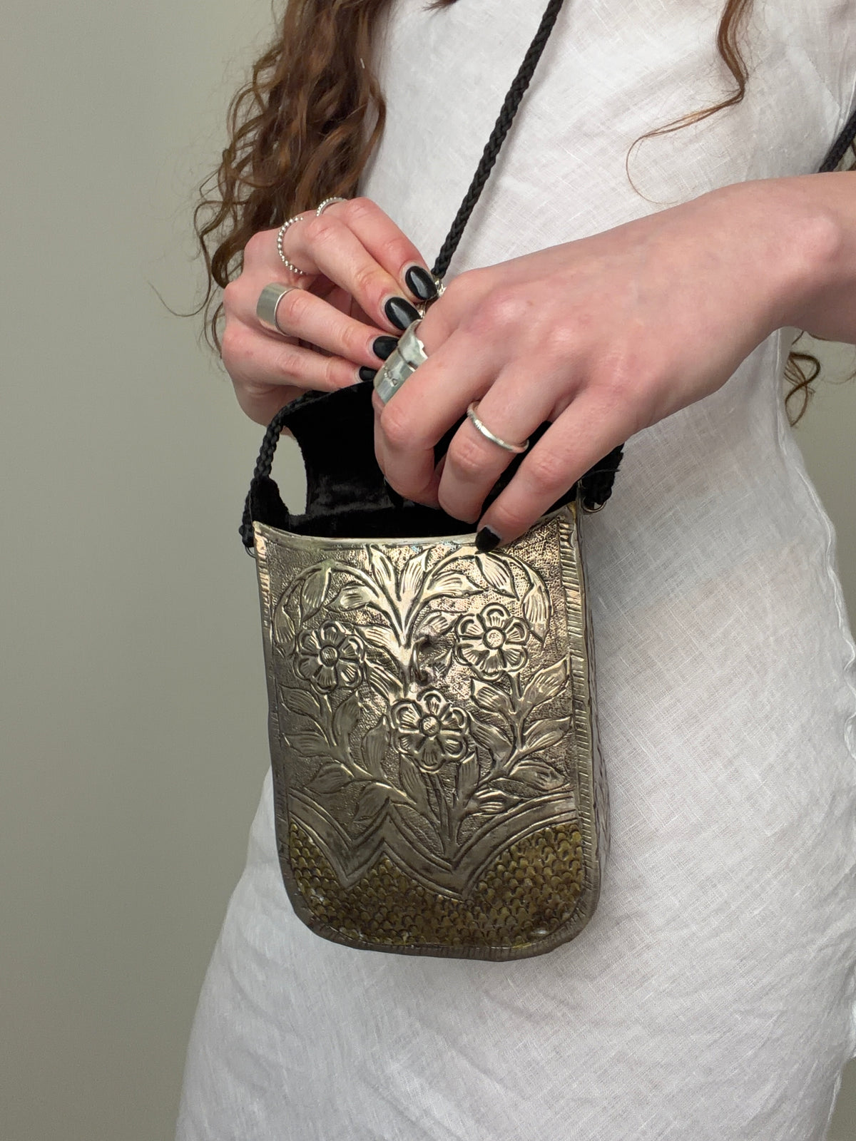 Ornate Brass Floral Crossbody Bag