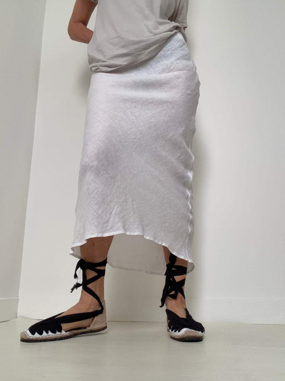 Bias Cut Linen Skirt White