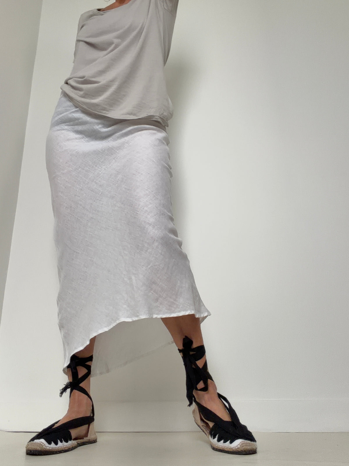 Bias Cut Linen Skirt White