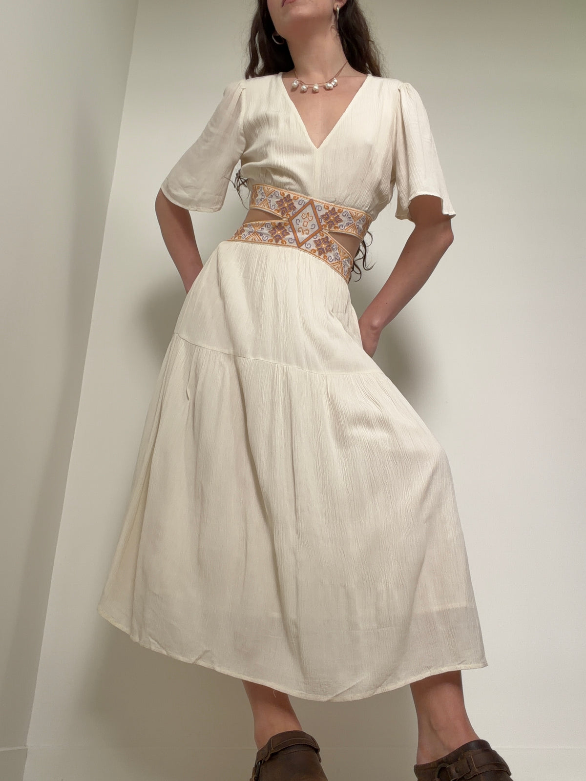 Ivory Embroidered Cutout Maxi