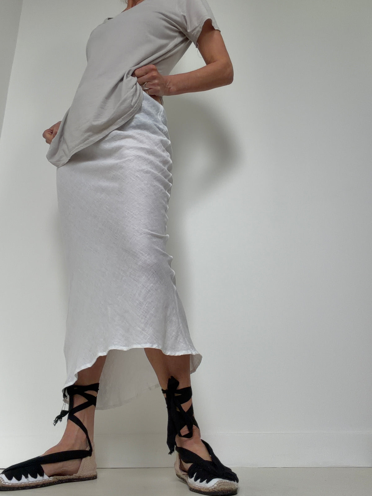 Bias Cut Linen Skirt White
