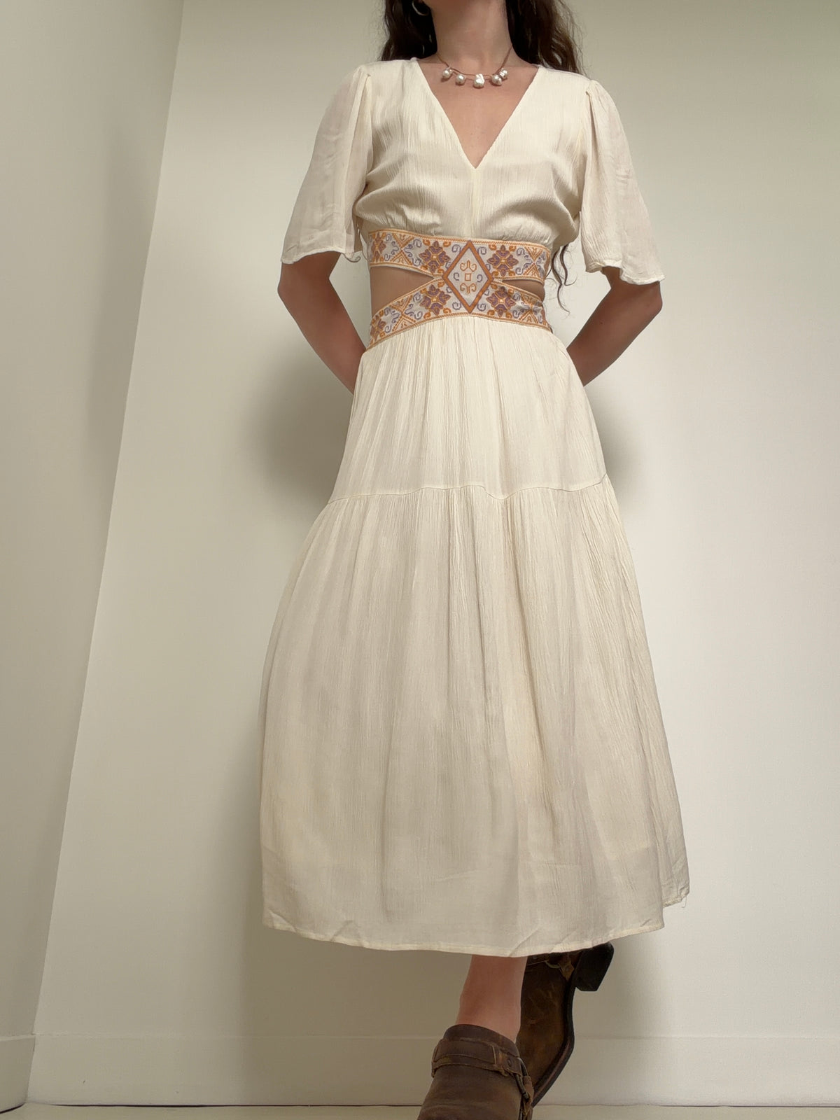 Ivory Embroidered Cutout Maxi