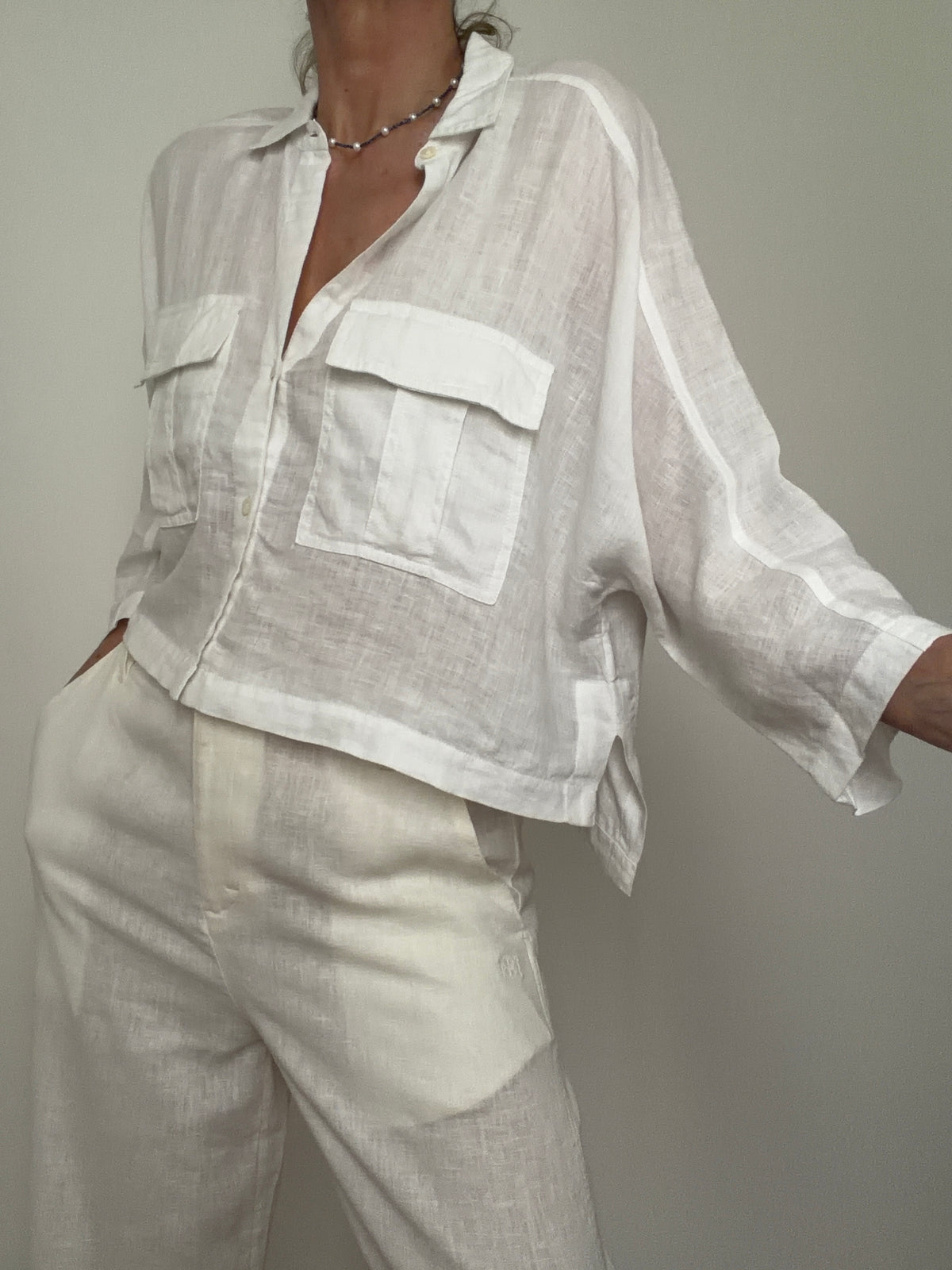 Linen Cropped Pocket Shirt