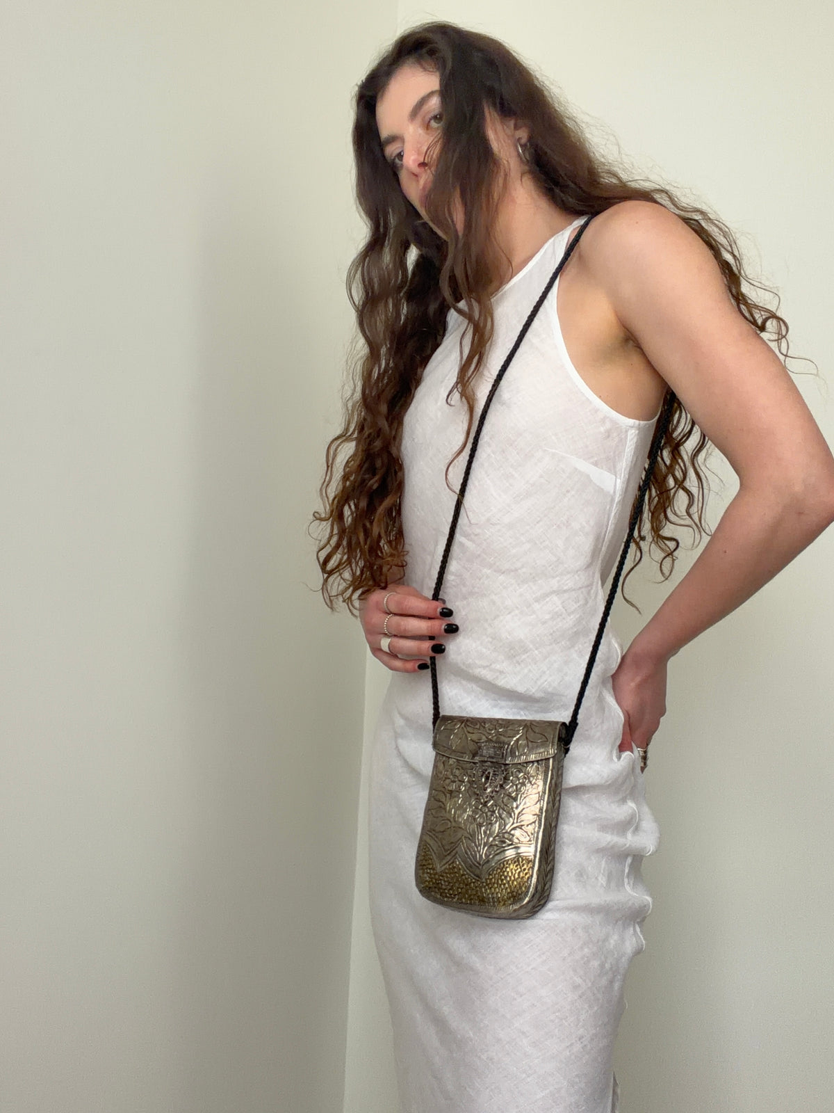 Ornate Brass Floral Crossbody Bag
