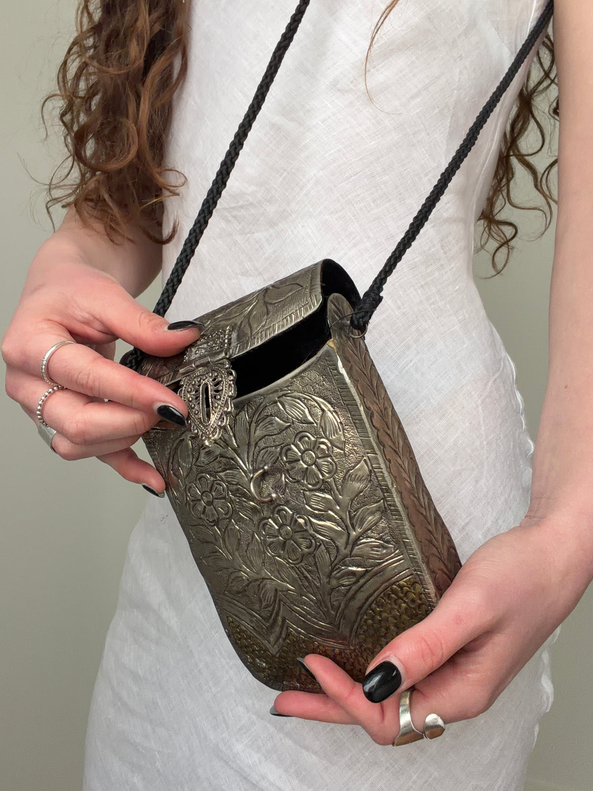 Ornate Brass Floral Crossbody Bag