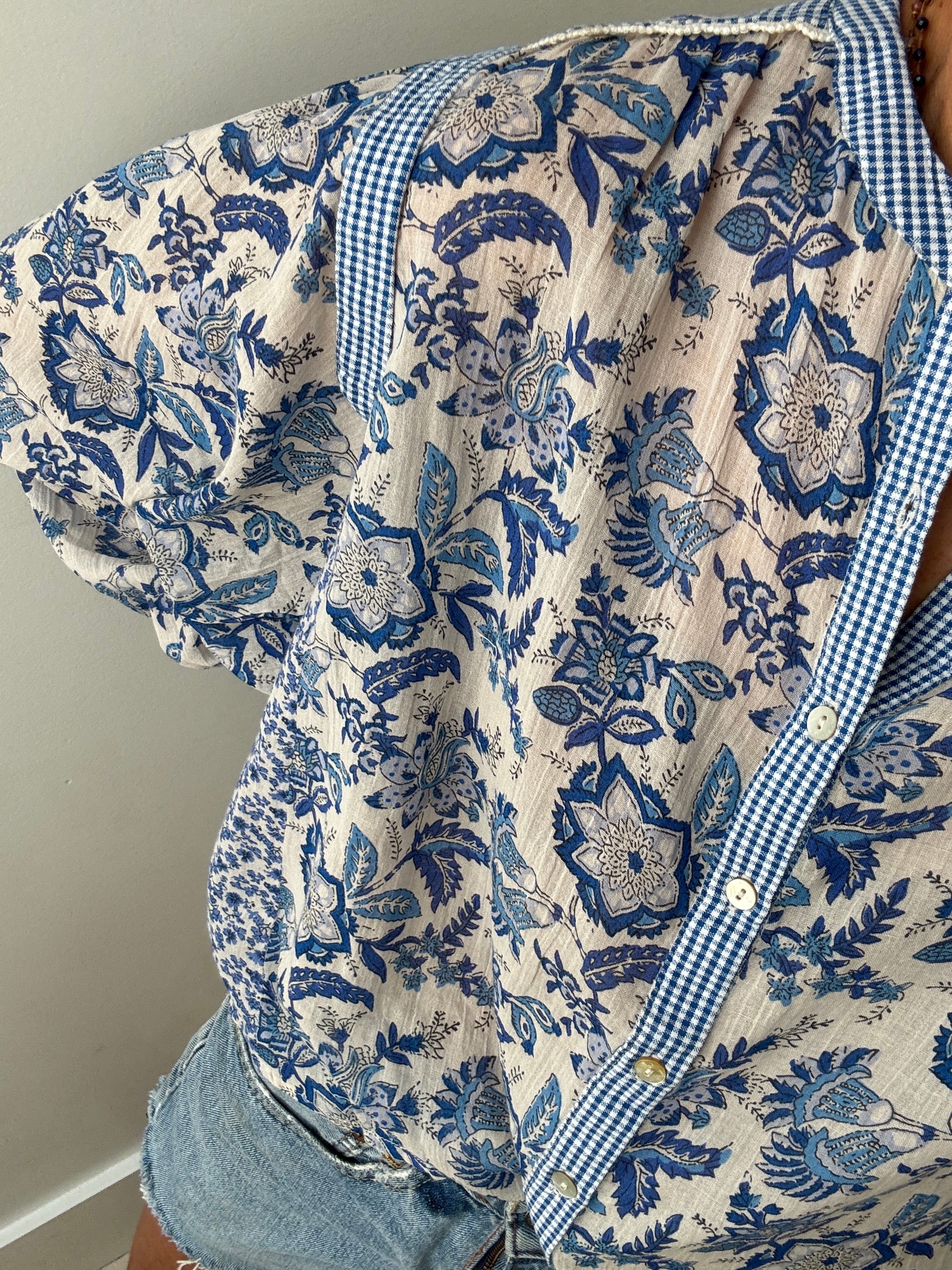 Louise Misha Shirts Blue Indian Bloom Blouse
