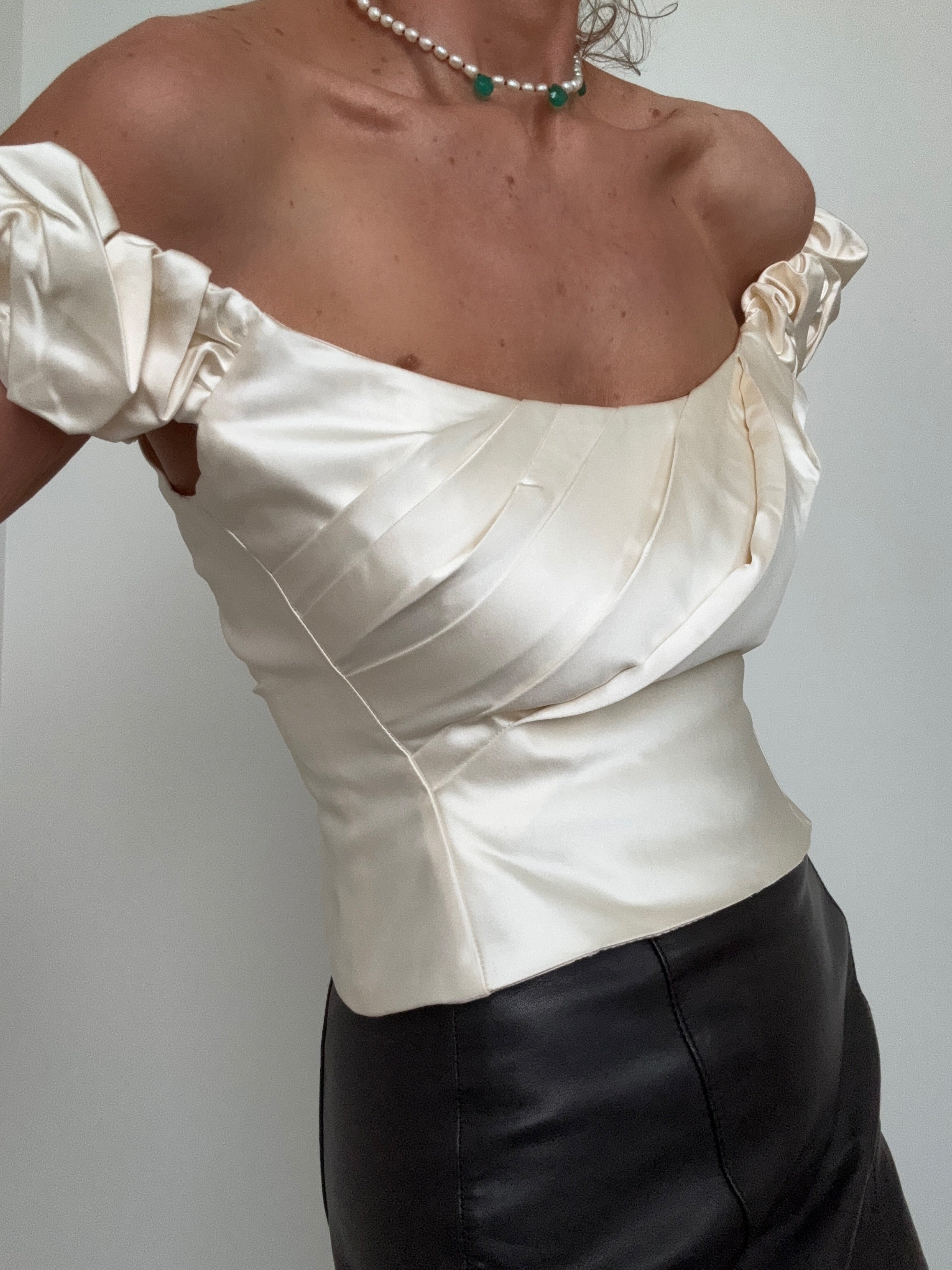 Love Shack Fancy Tops Ileana Off Shoulder Crop Cream