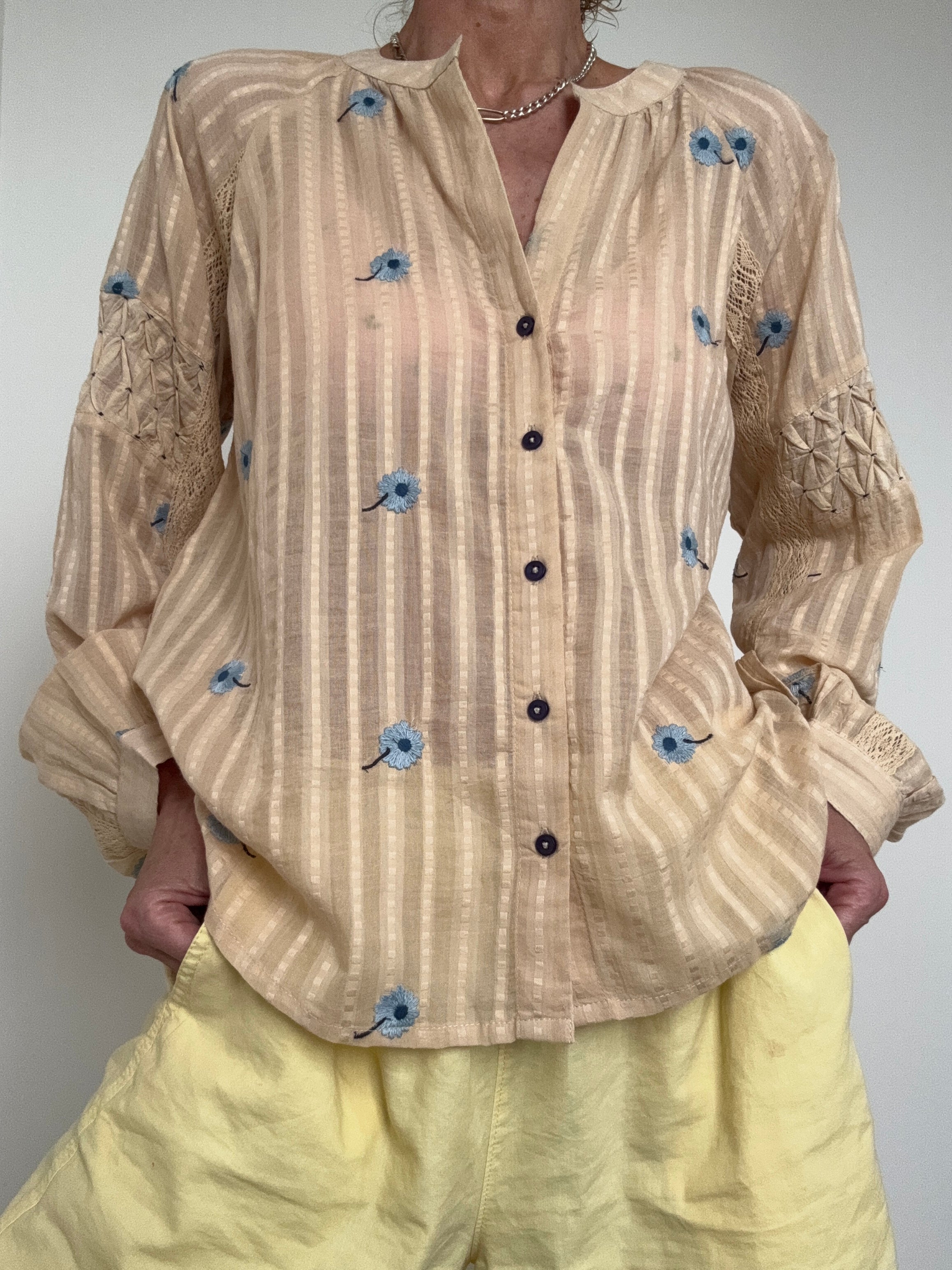 Love Stitch Fancy Tops Cornflowers Cotton Blouse