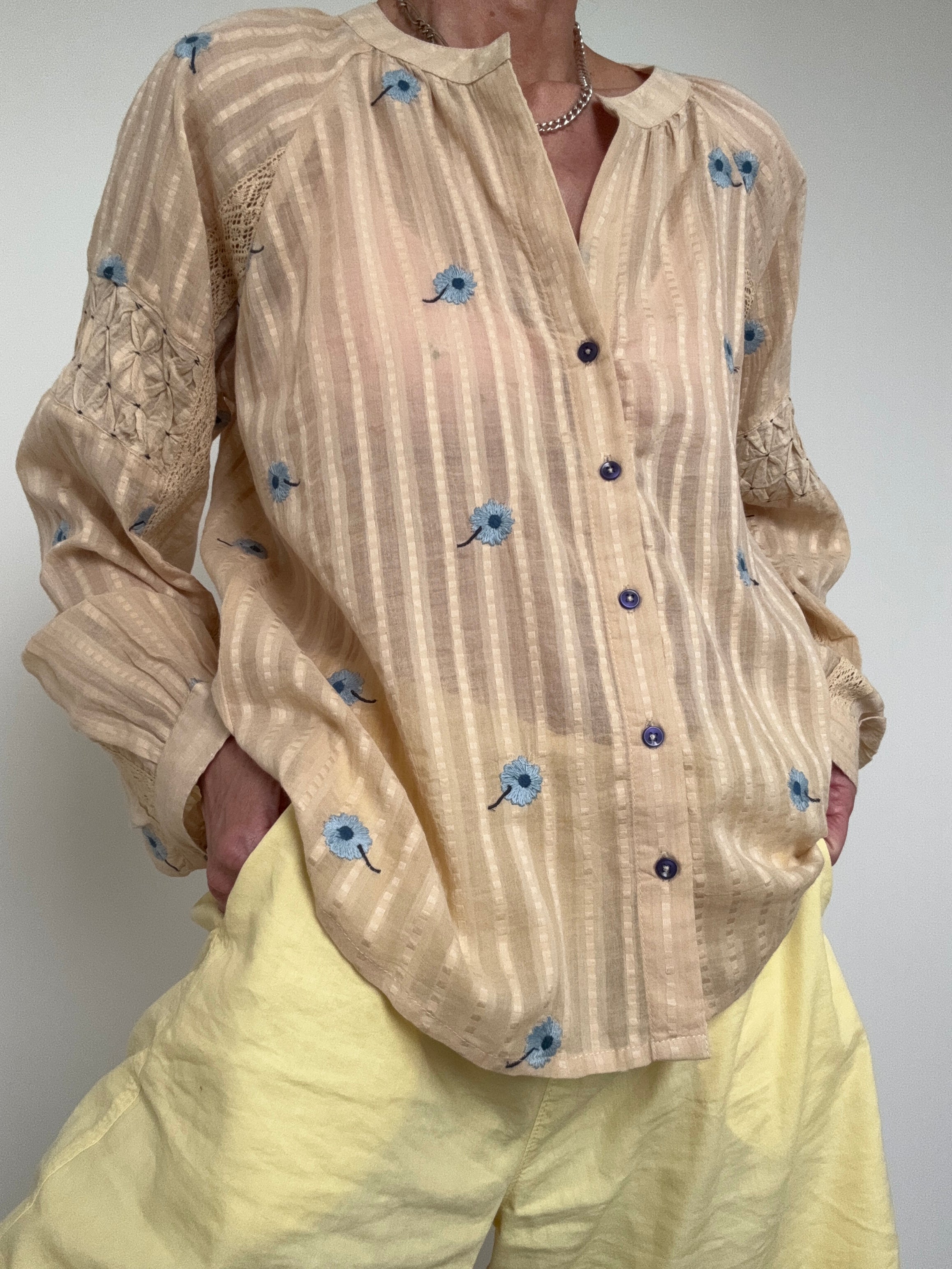 Love Stitch Fancy Tops Cornflowers Cotton Blouse