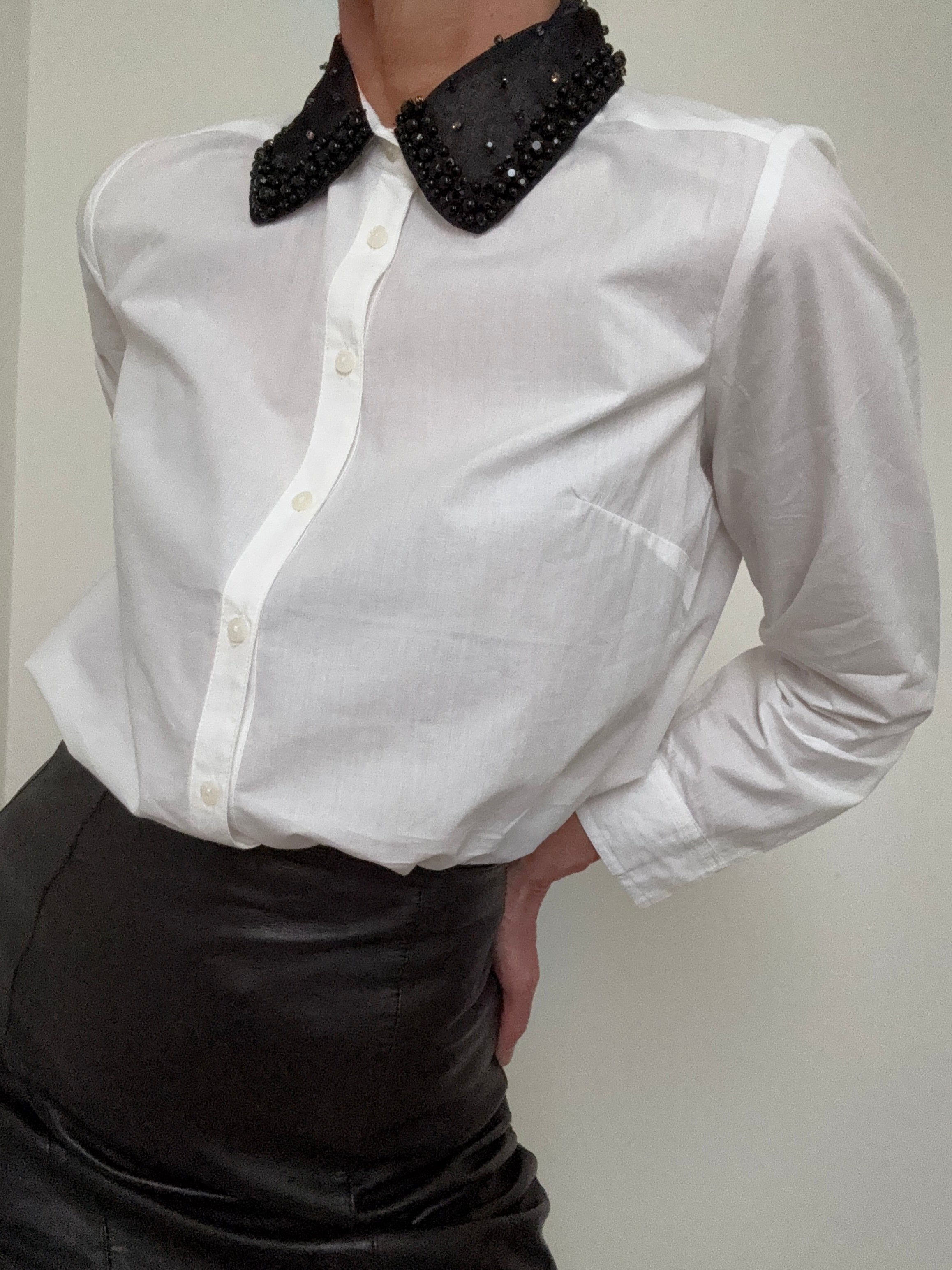 Beaded Chiffon Collar Shirt | Shirts