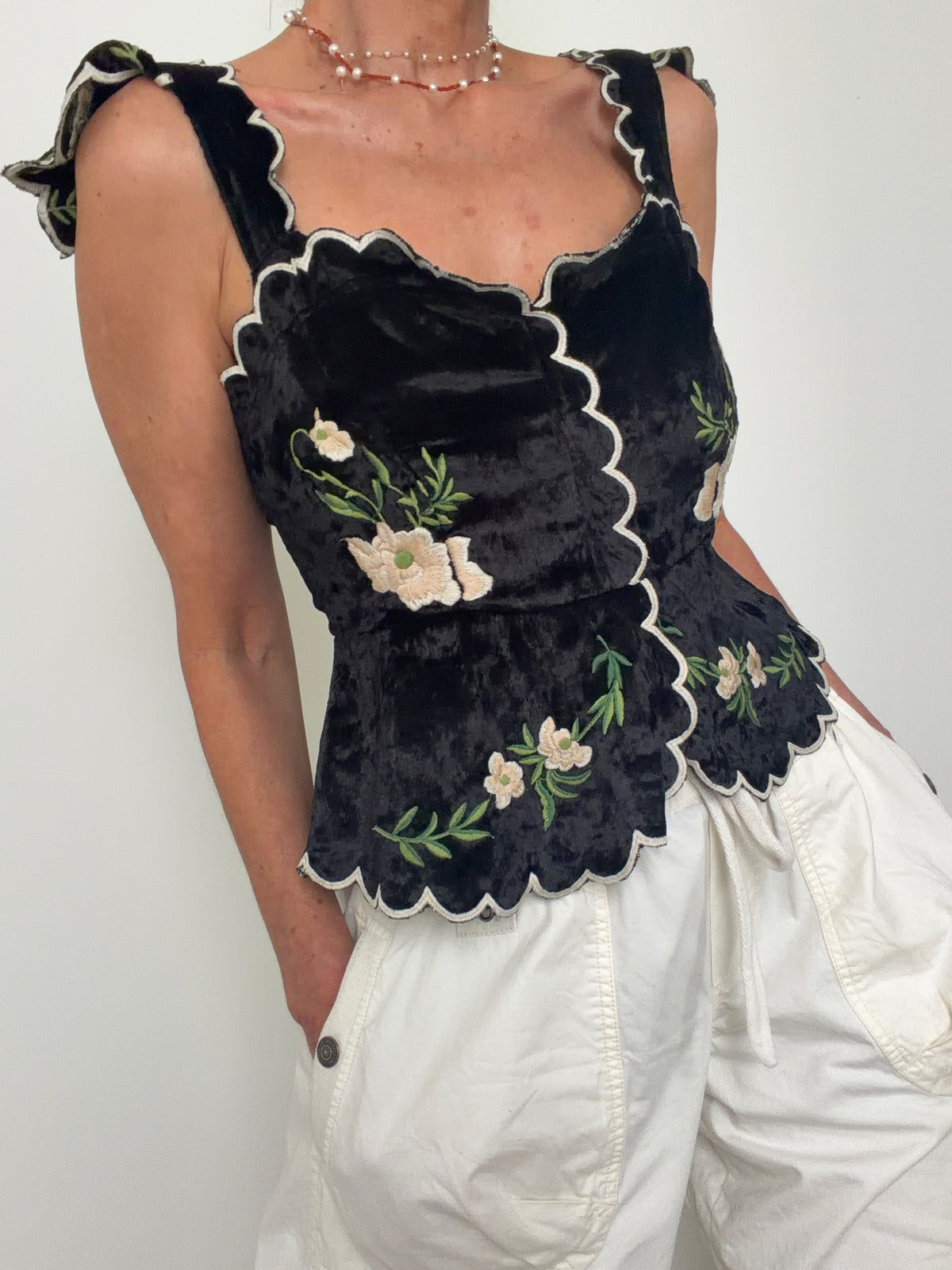 Maeve Tops Floral Embroidered Velvet Top