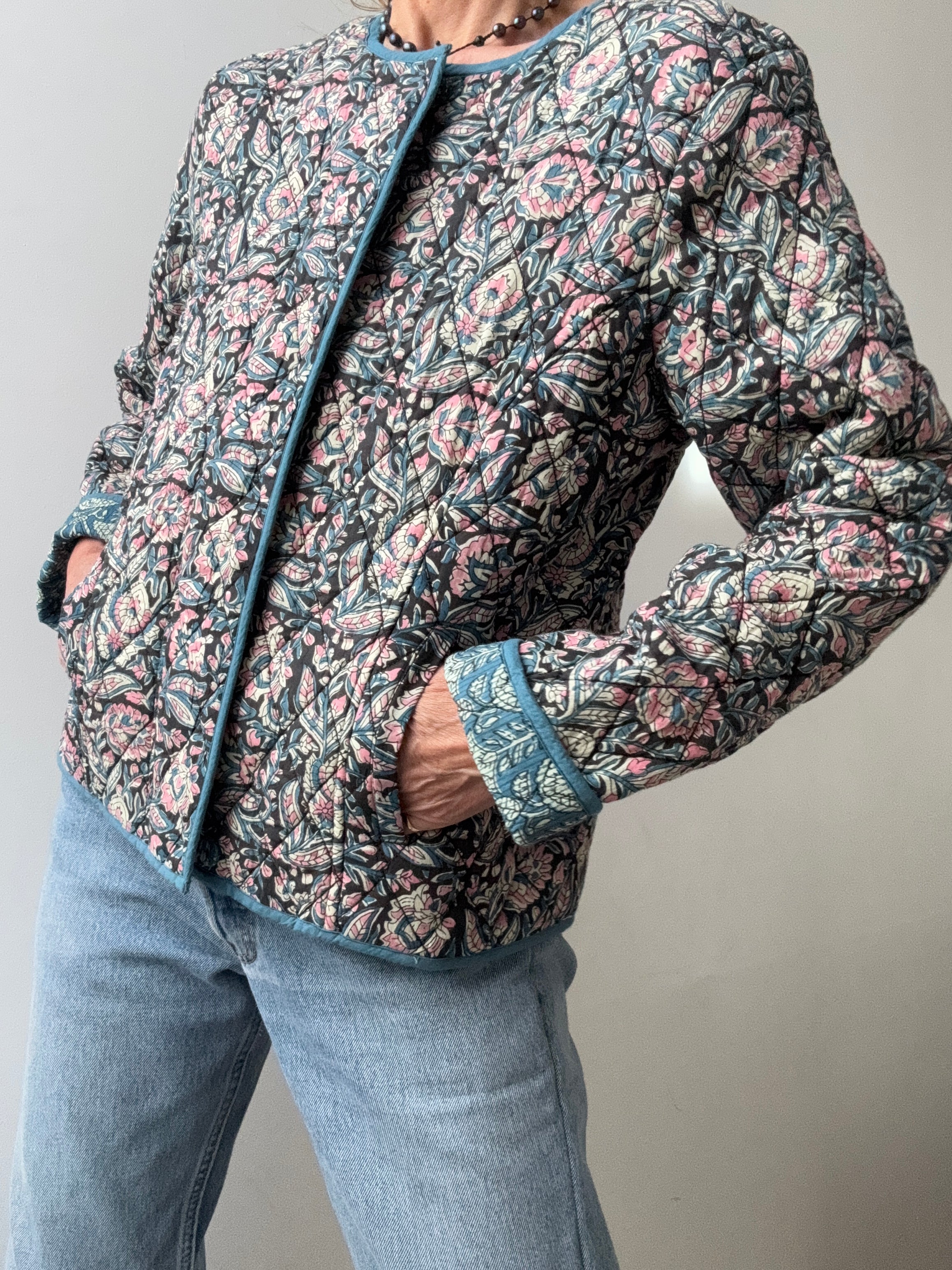 Floral Dorris Quilted Jacket Blue | Jackets