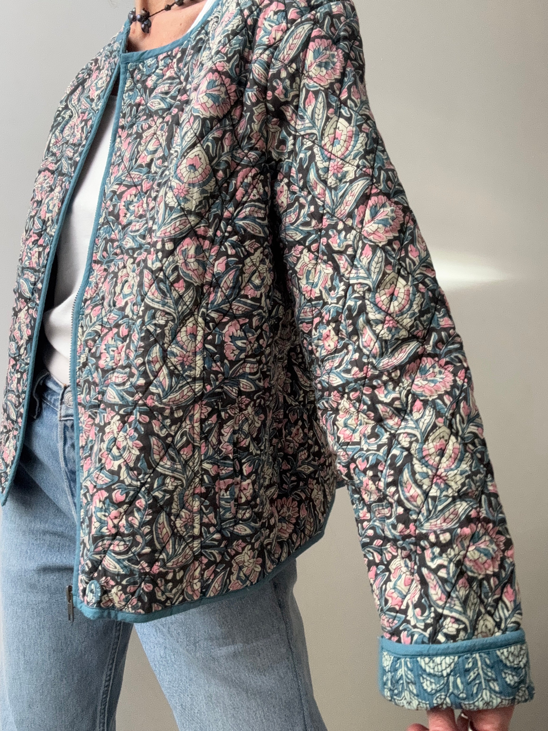 Floral Dorris Quilted Jacket Blue | Jackets