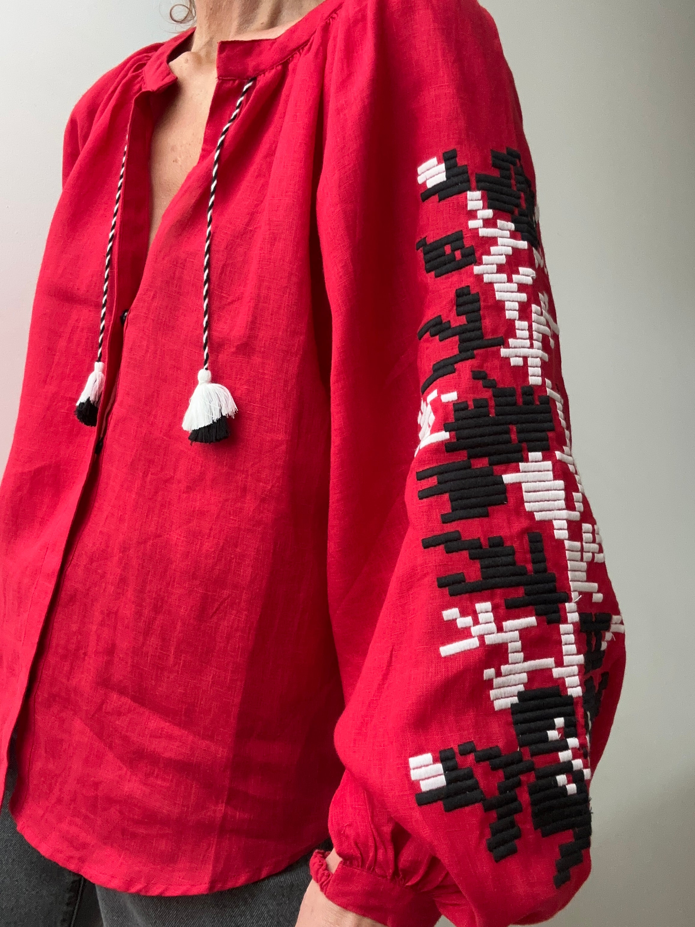 March 11 Geometric Blouse Red & Black | Blouses