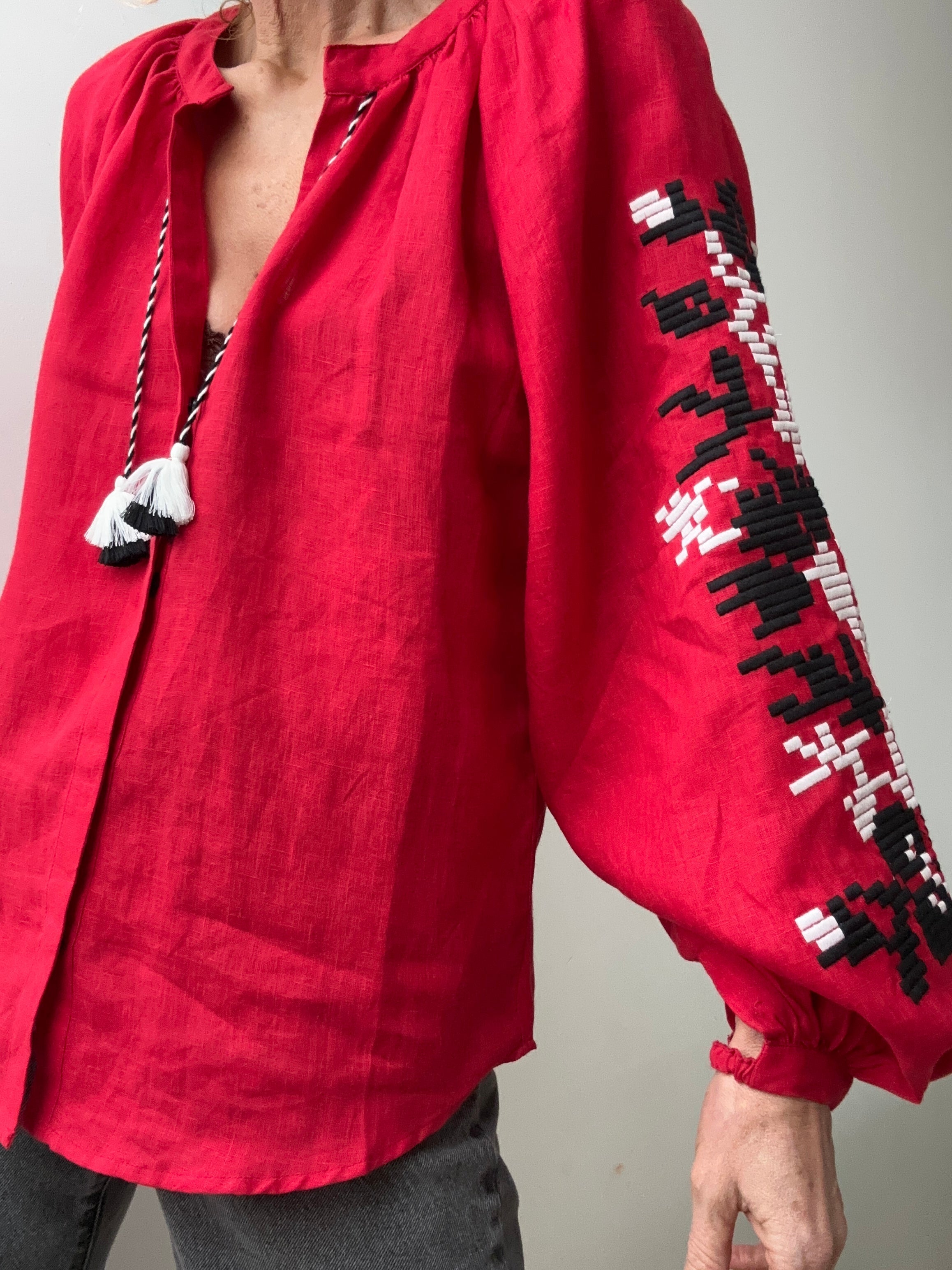 March 11 Geometric Blouse Red & Black | Blouses