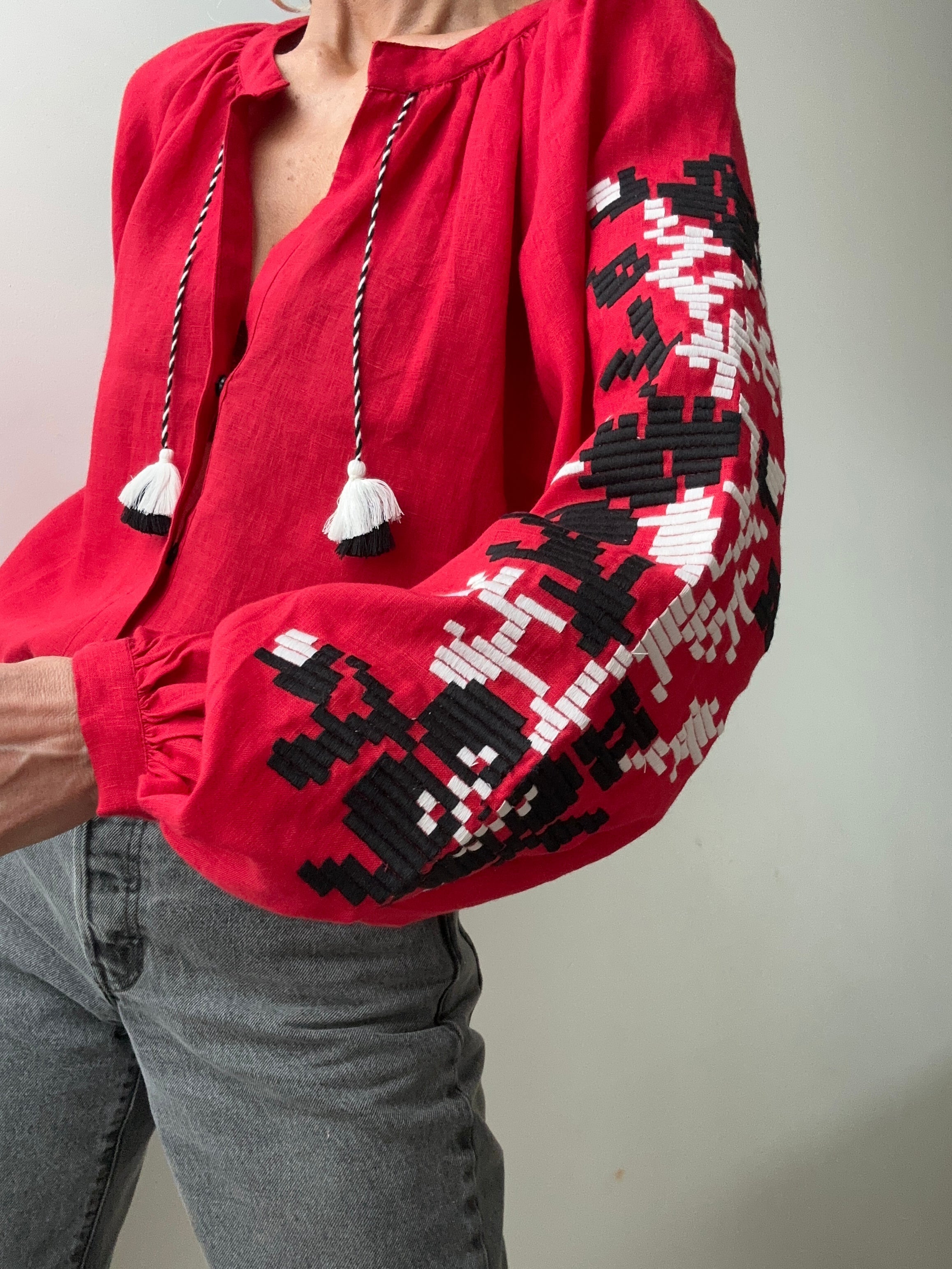 March 11 Geometric Blouse Red & Black | Blouses