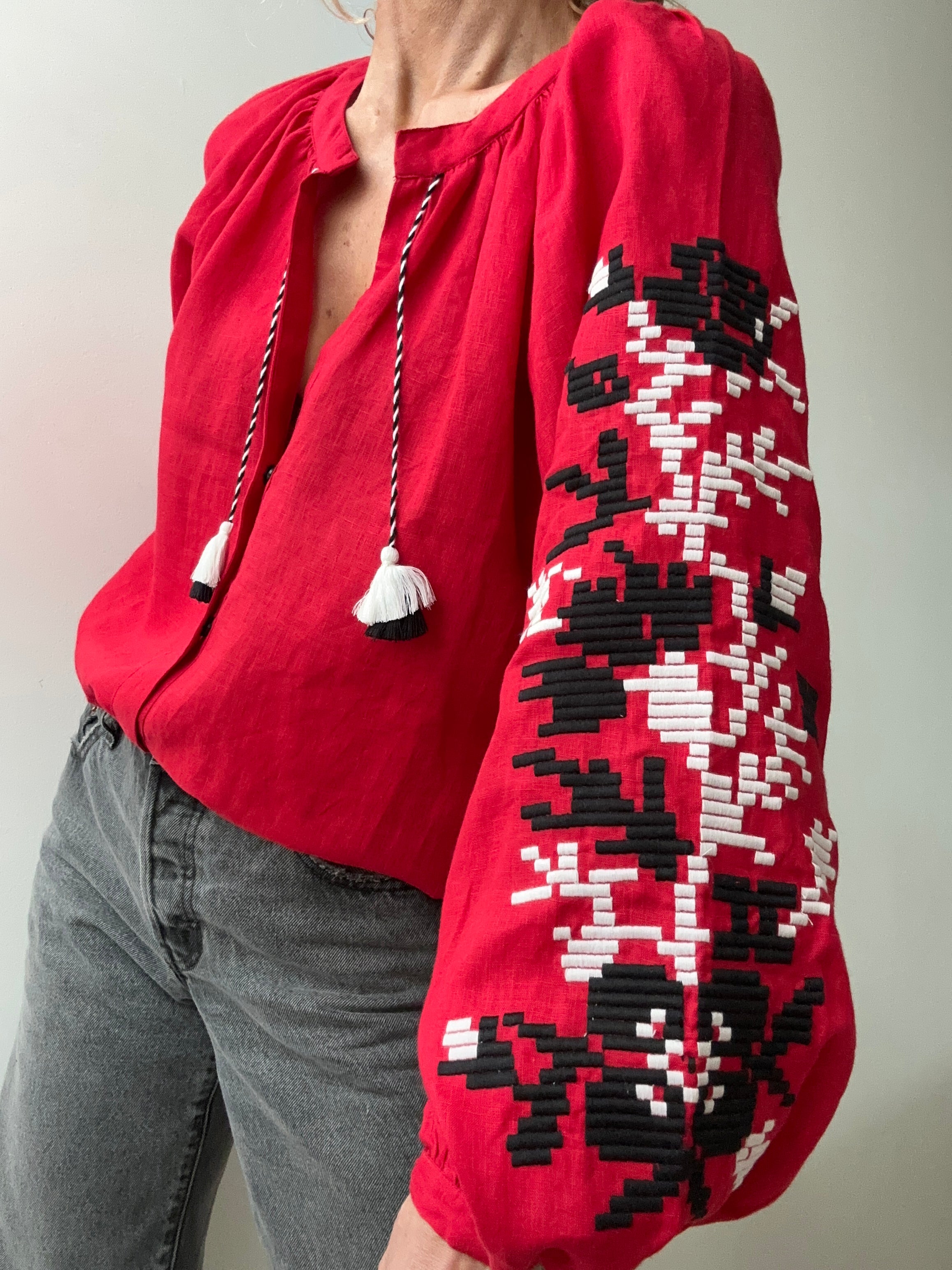 March 11 Geometric Blouse Red & Black | Blouses