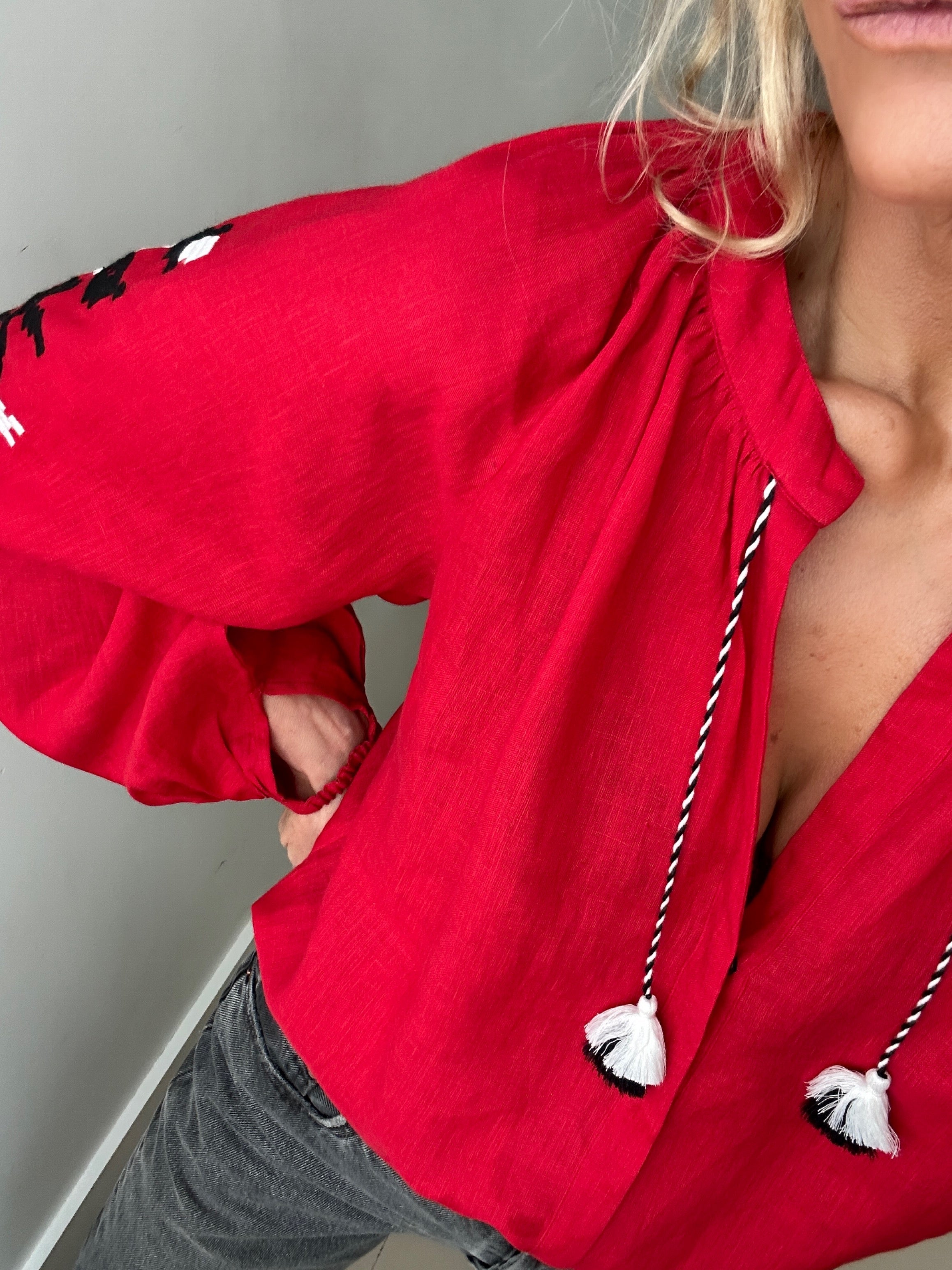 March 11 Geometric Blouse Red & Black | Blouses