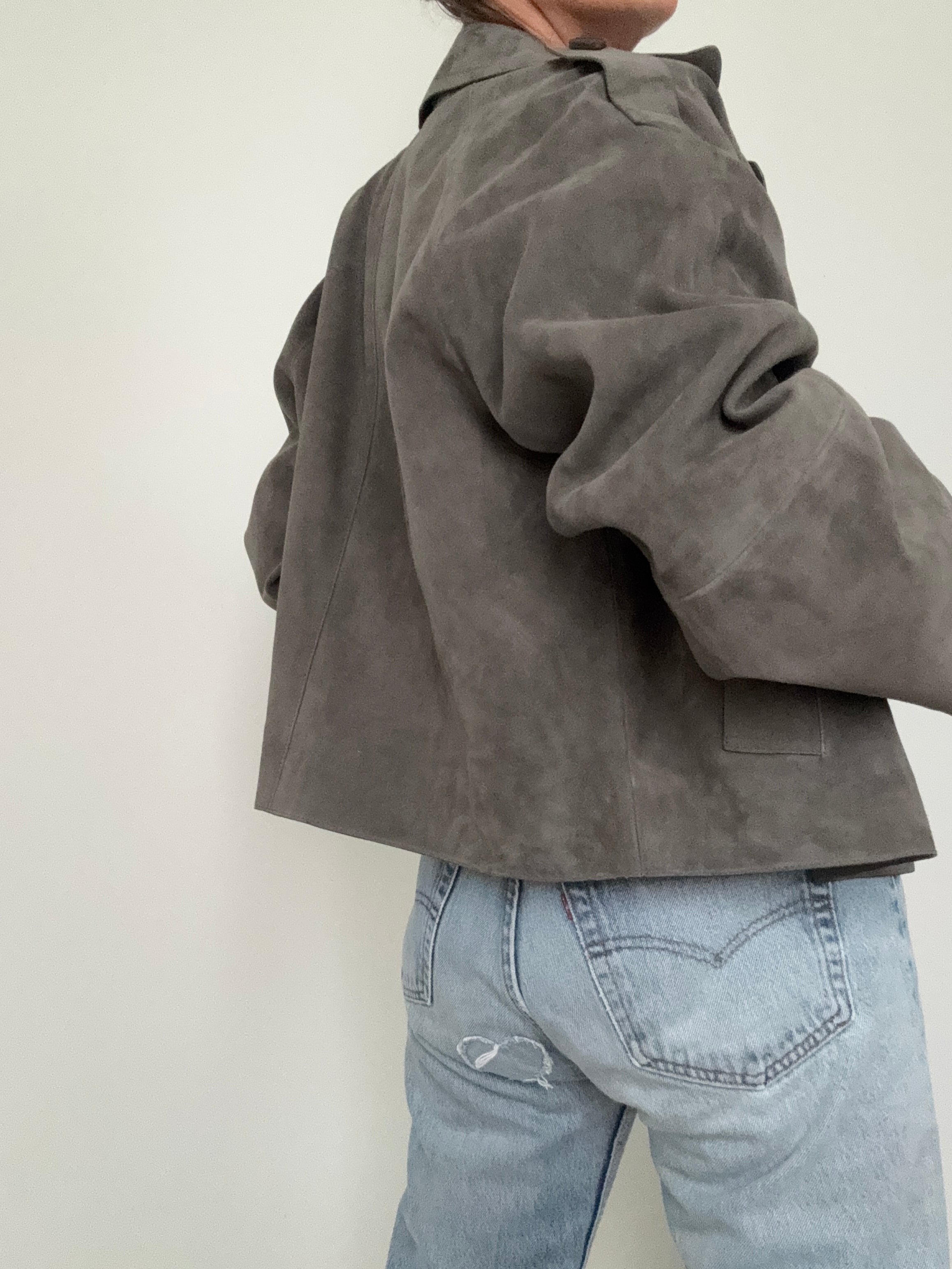 Massimo Dutti Jackets Boxy Suede Jacket Grey