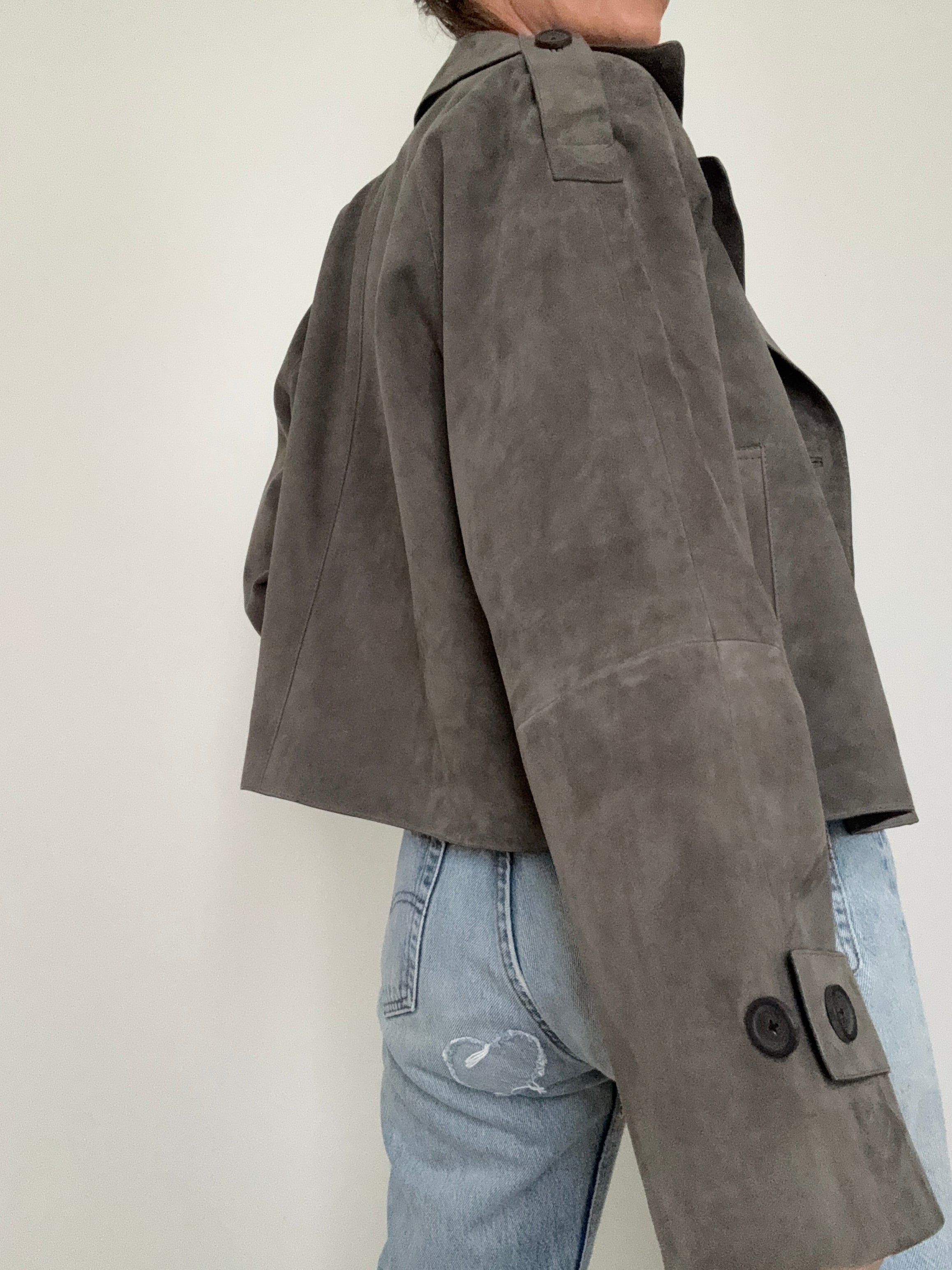 Massimo Dutti Jackets Boxy Suede Jacket Grey