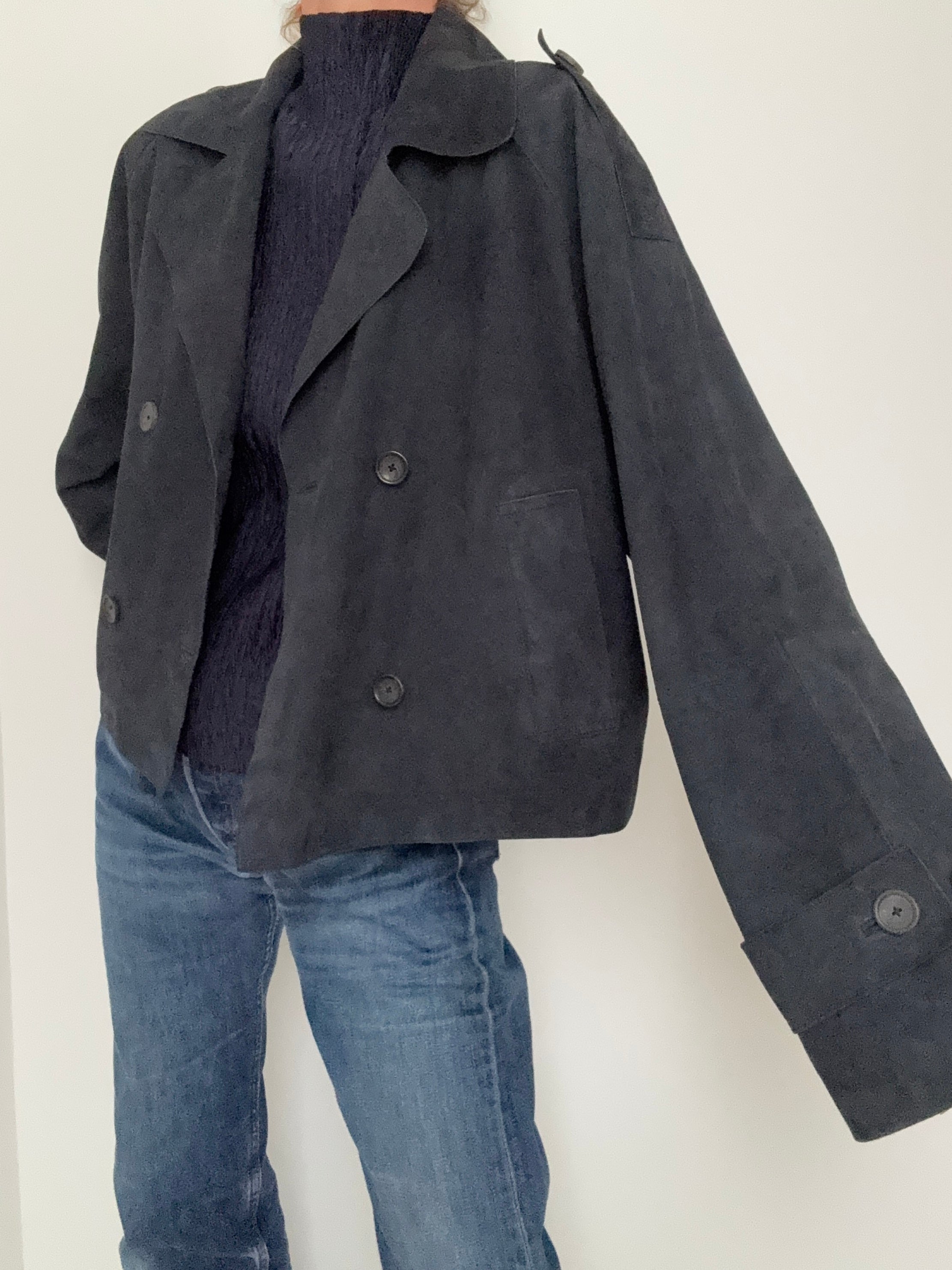 Massimo Dutti Jackets Boxy Suede Jacket Navy