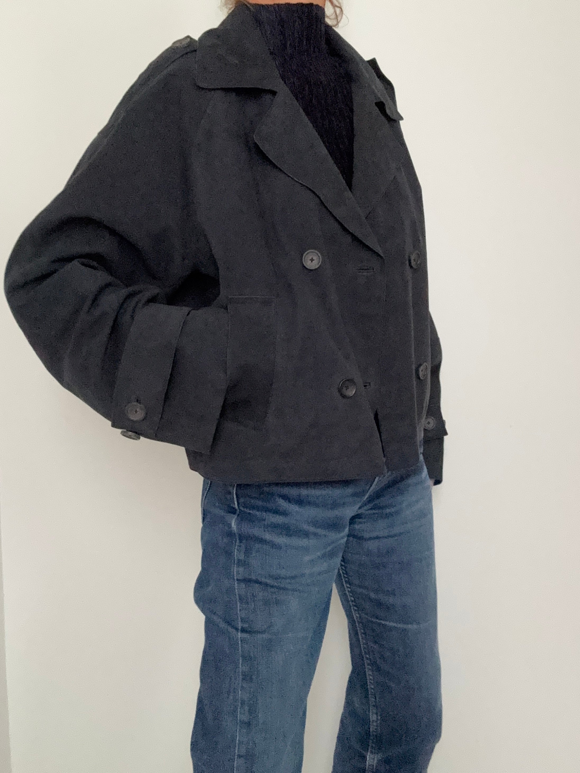 Massimo Dutti Jackets Boxy Suede Jacket Navy