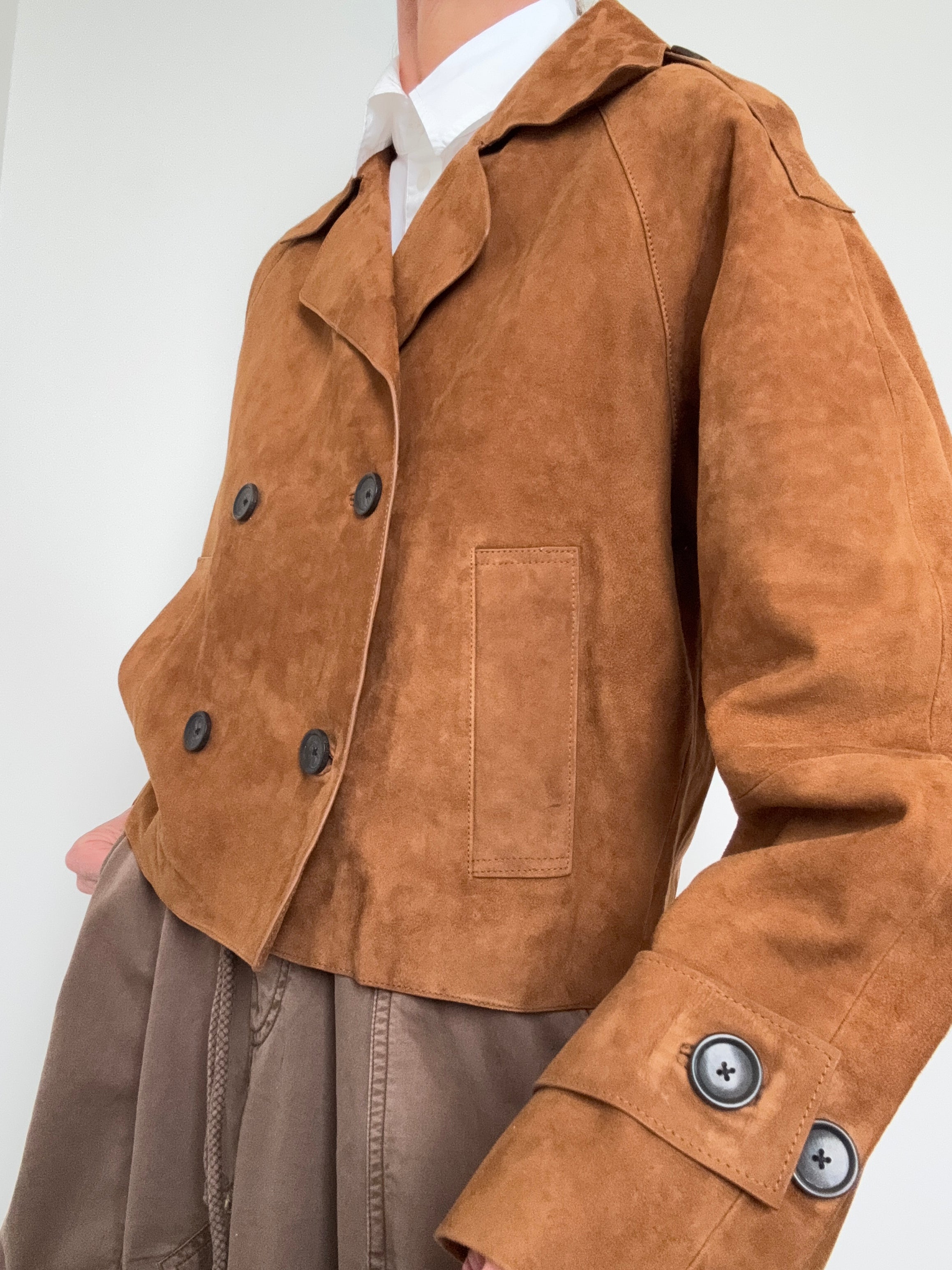 Massimo Dutti Jackets Boxy Suede Jacket Tan