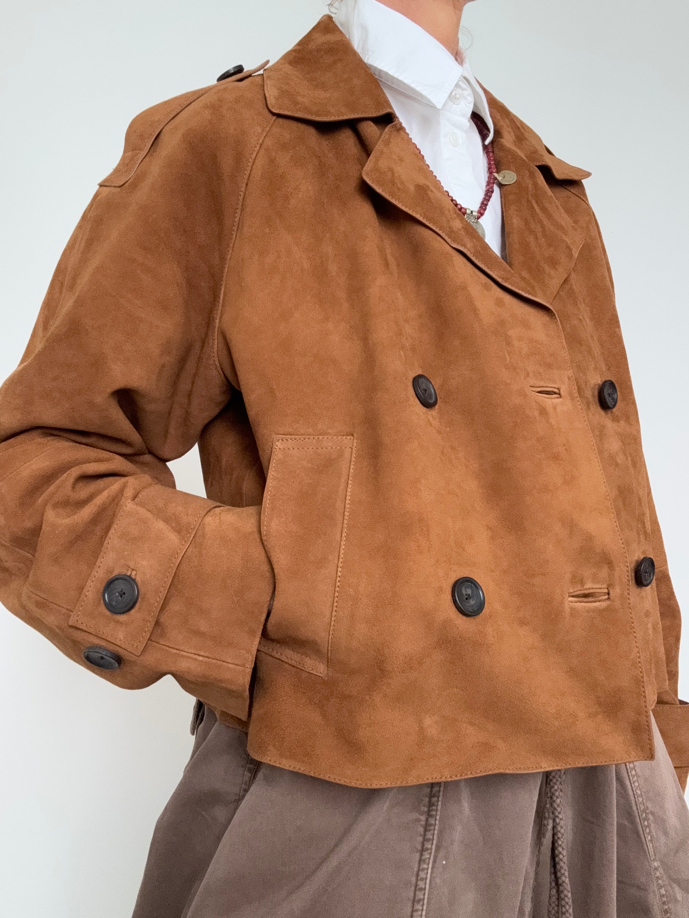 Massimo Dutti Jackets Boxy Suede Jacket Tan
